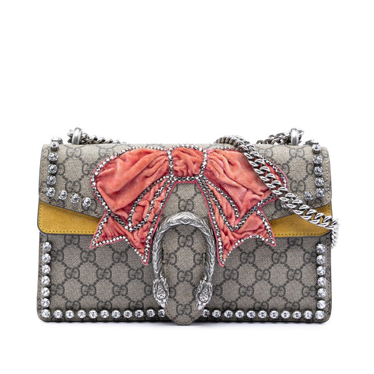 Medium GG Supreme Embroidered Crystal Bow Dionysus Shoulder Bag