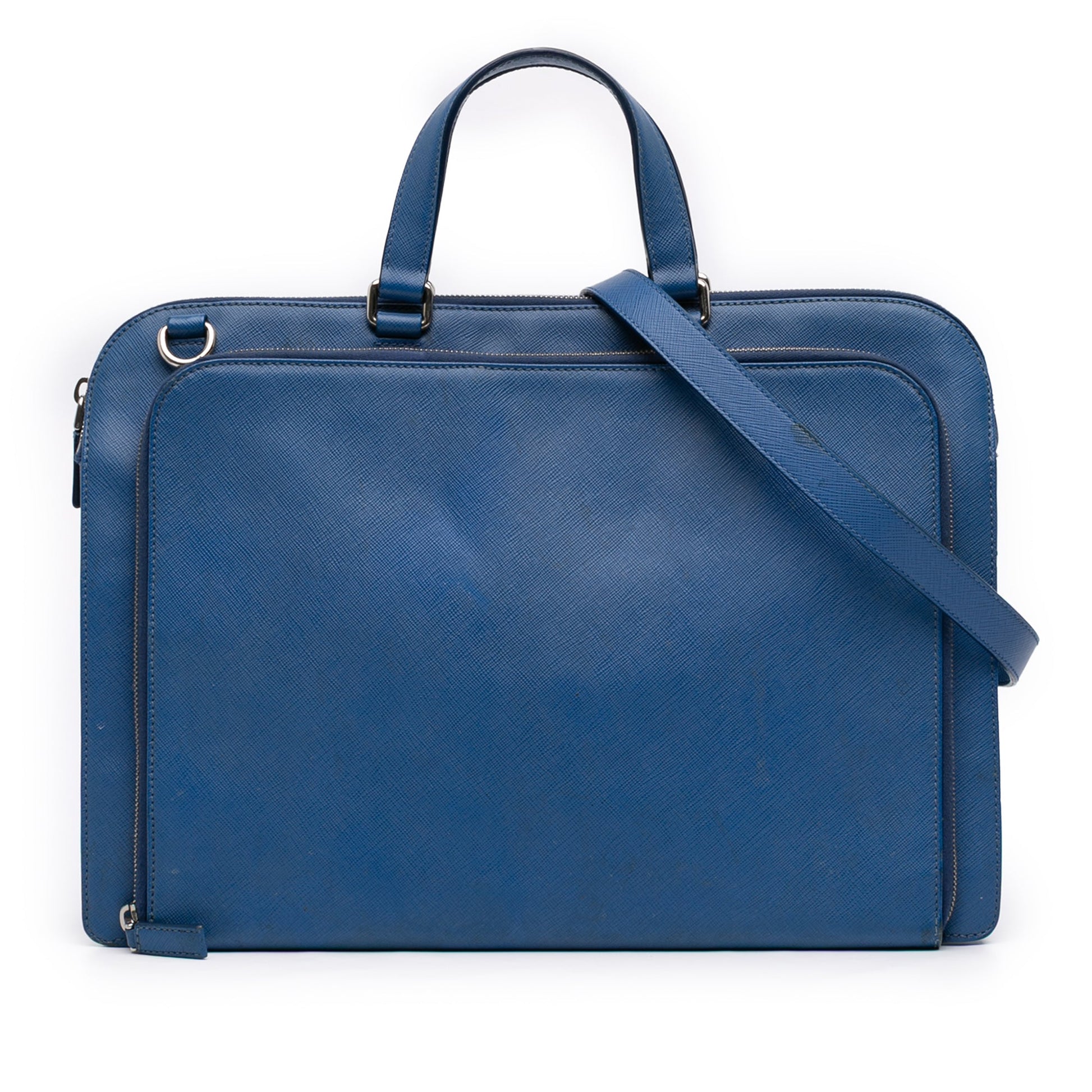 Prada Saffiano Cuir Travel Front Zip Pocket Briefcase