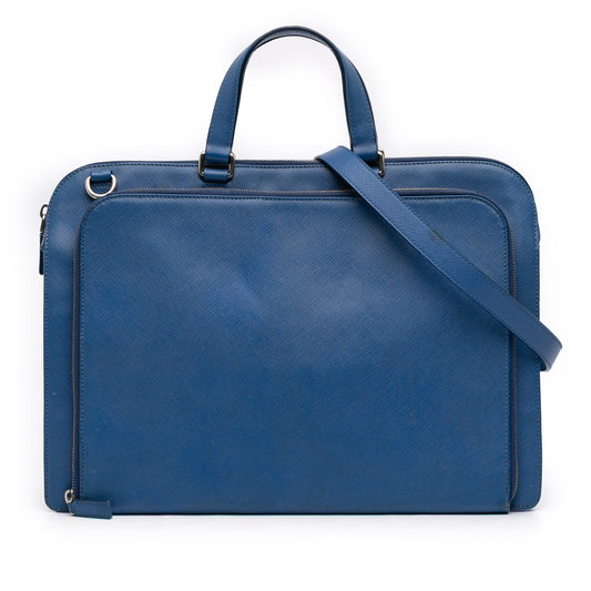 Prada Saffiano Cuir Travel Front Zip Pocket Briefcase
