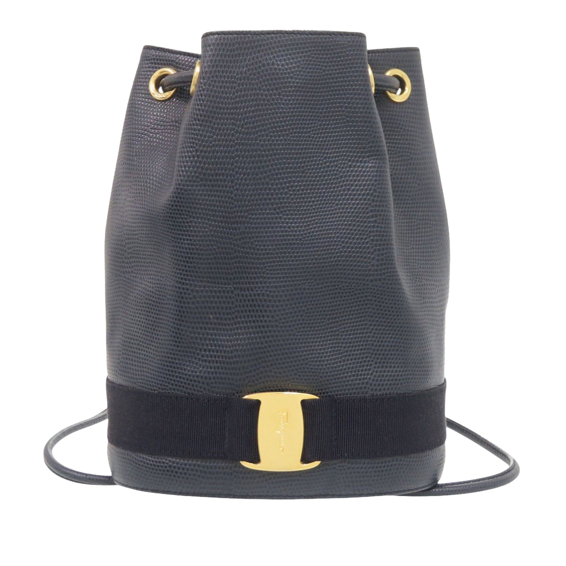 Ferragamo Lizard Embossed Leather Vara Bow Drawstring Backpack