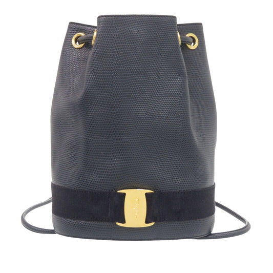 Ferragamo Lizard Embossed Leather Vara Bow Drawstring Backpack