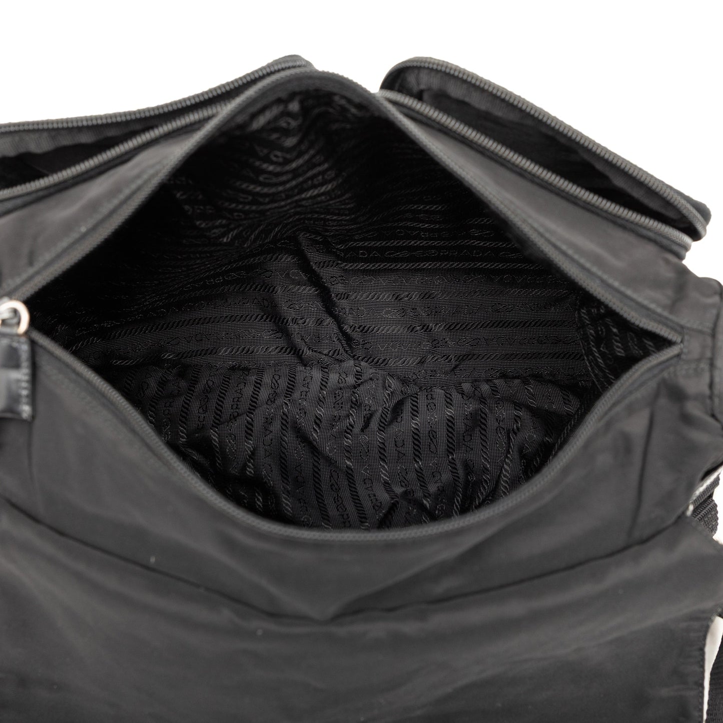 Prada Tessuto Zip Double Buckle Messenger Bag