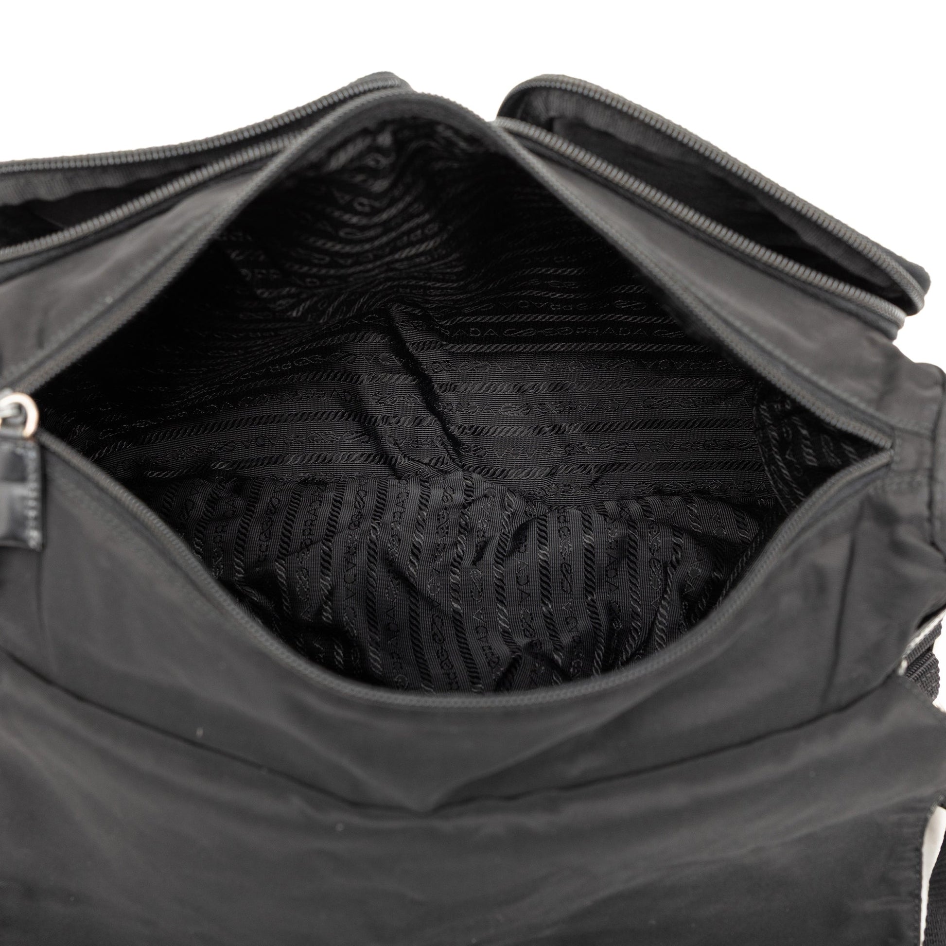 Prada Tessuto Zip Double Buckle Messenger Bag