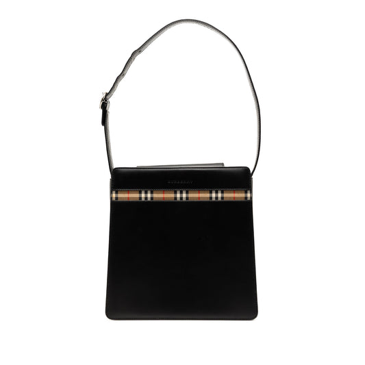 Burberry House Check Trimmed Leather Shoulder Bag
