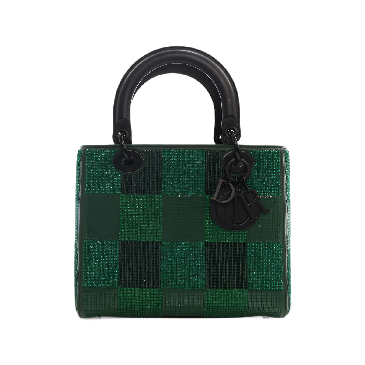 Dior Medium Crystal Embellished Calfskin Checkered Lady Dior — Green