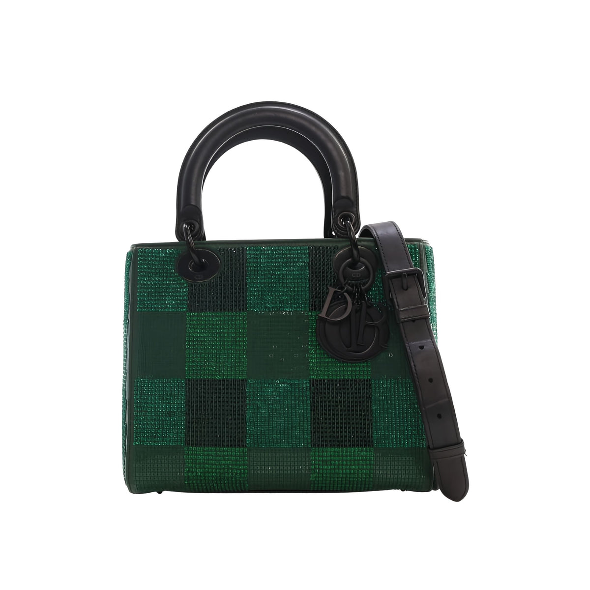 Dior Medium Crystal Embellished Calfskin Checkered Lady Dior — Green