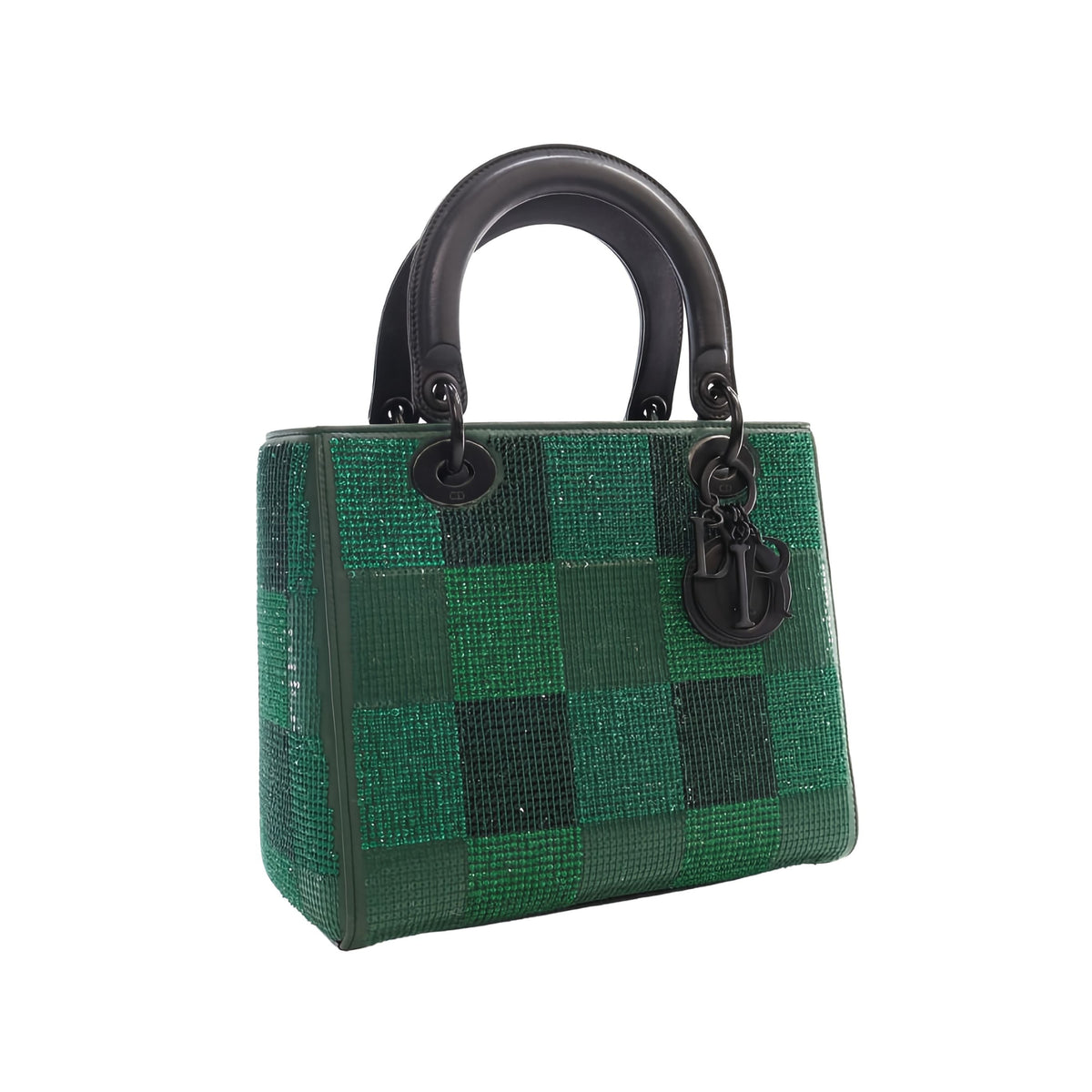 Dior Medium Crystal Embellished Calfskin Checkered Lady Dior — Green