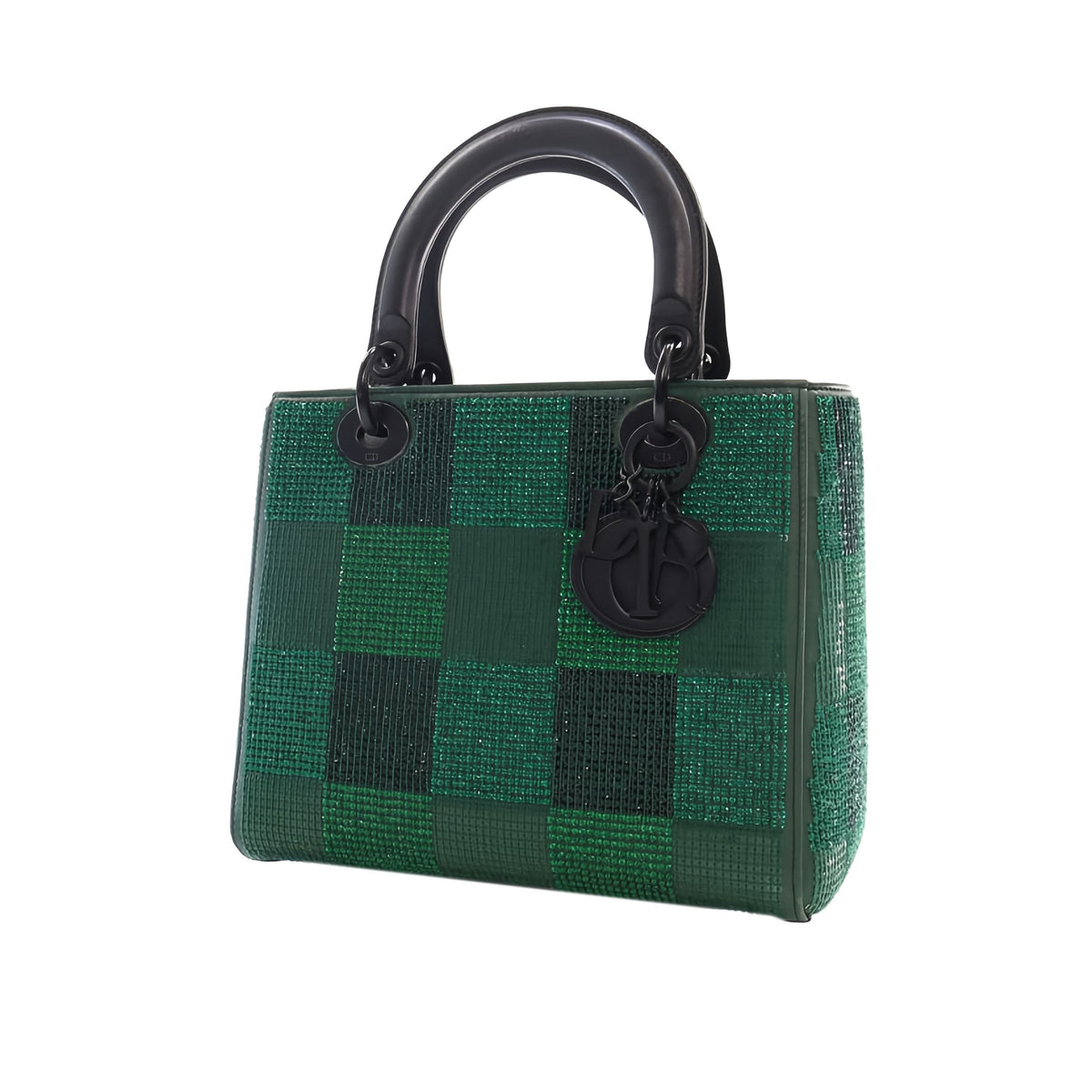 Dior Medium Crystal Embellished Calfskin Checkered Lady Dior — Green