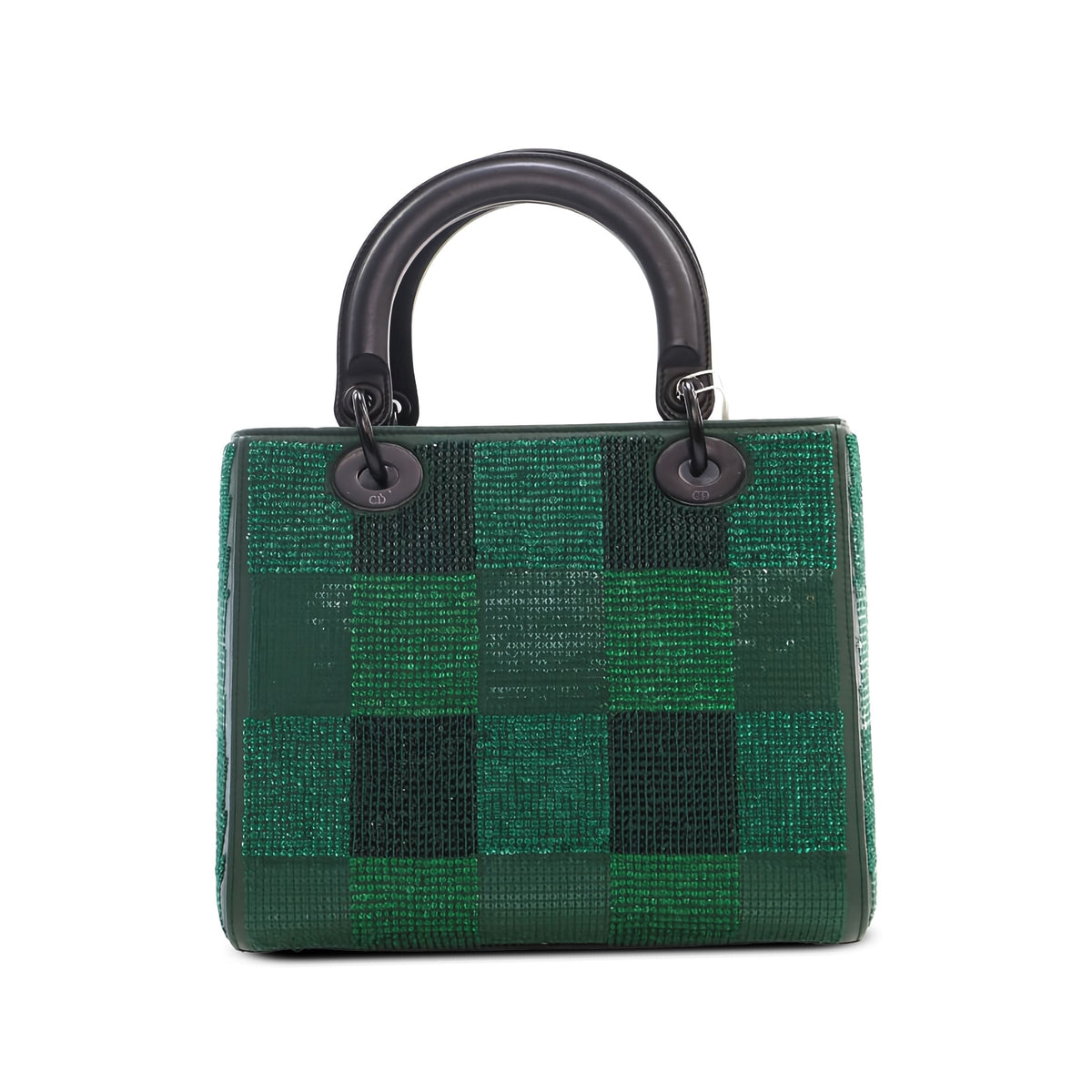 Dior Medium Crystal Embellished Calfskin Checkered Lady Dior — Green