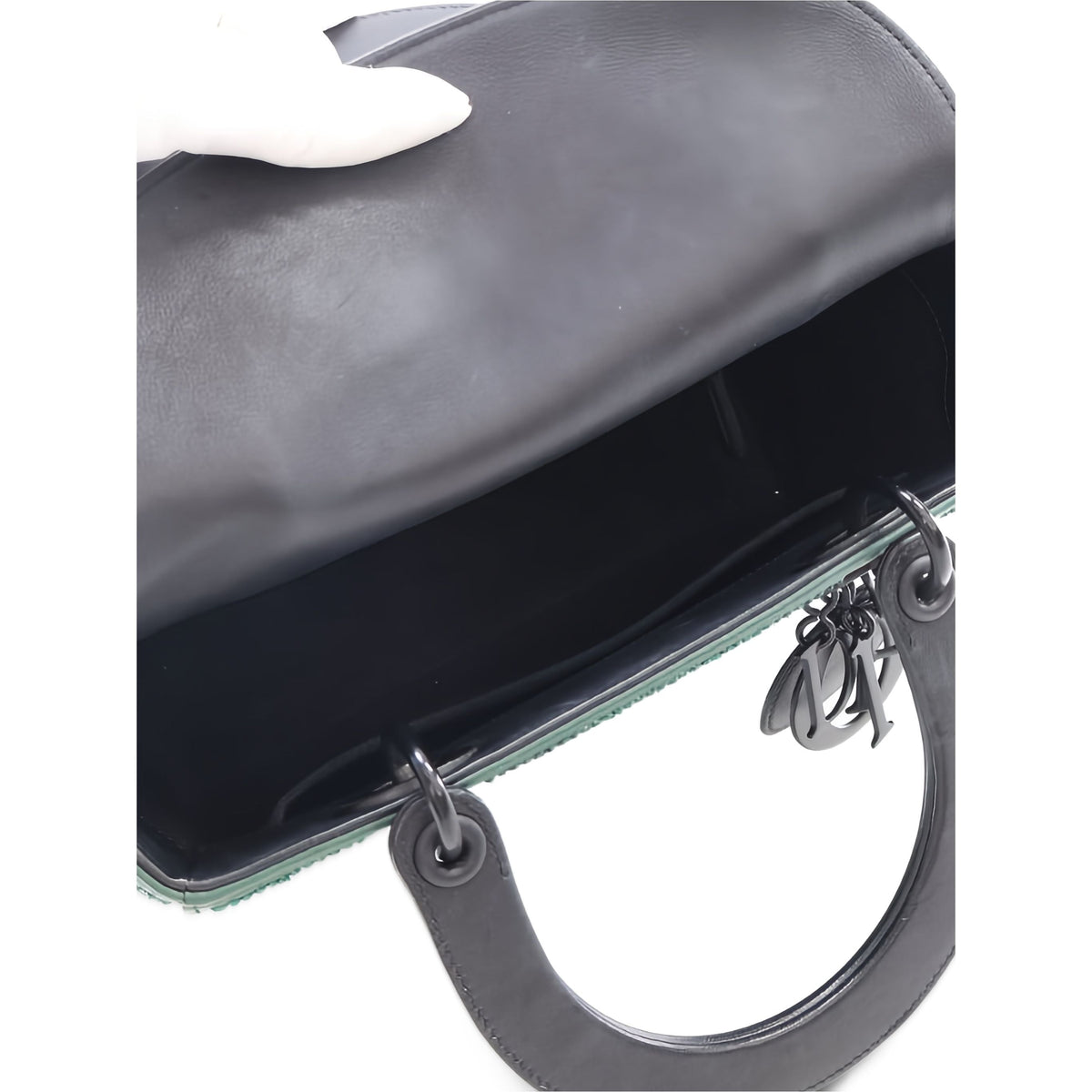 Dior Medium Crystal Embellished Calfskin Checkered Lady Dior — Green