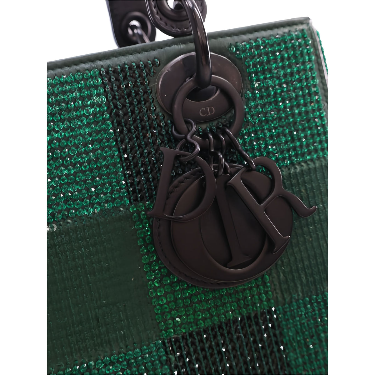 Dior Medium Crystal Embellished Calfskin Checkered Lady Dior — Green