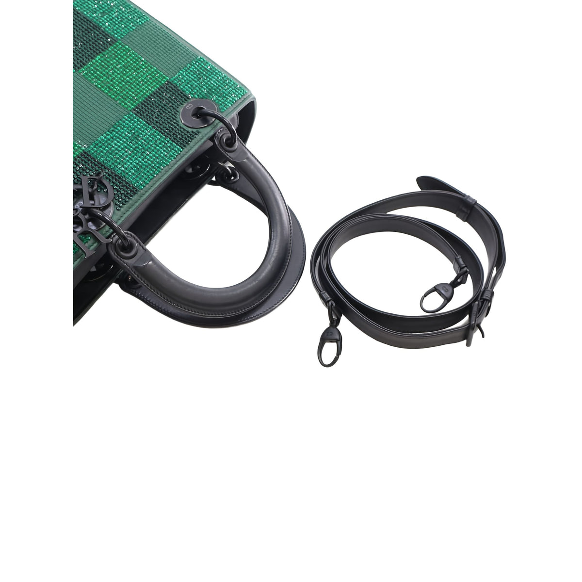 Dior Medium Crystal Embellished Calfskin Checkered Lady Dior — Green