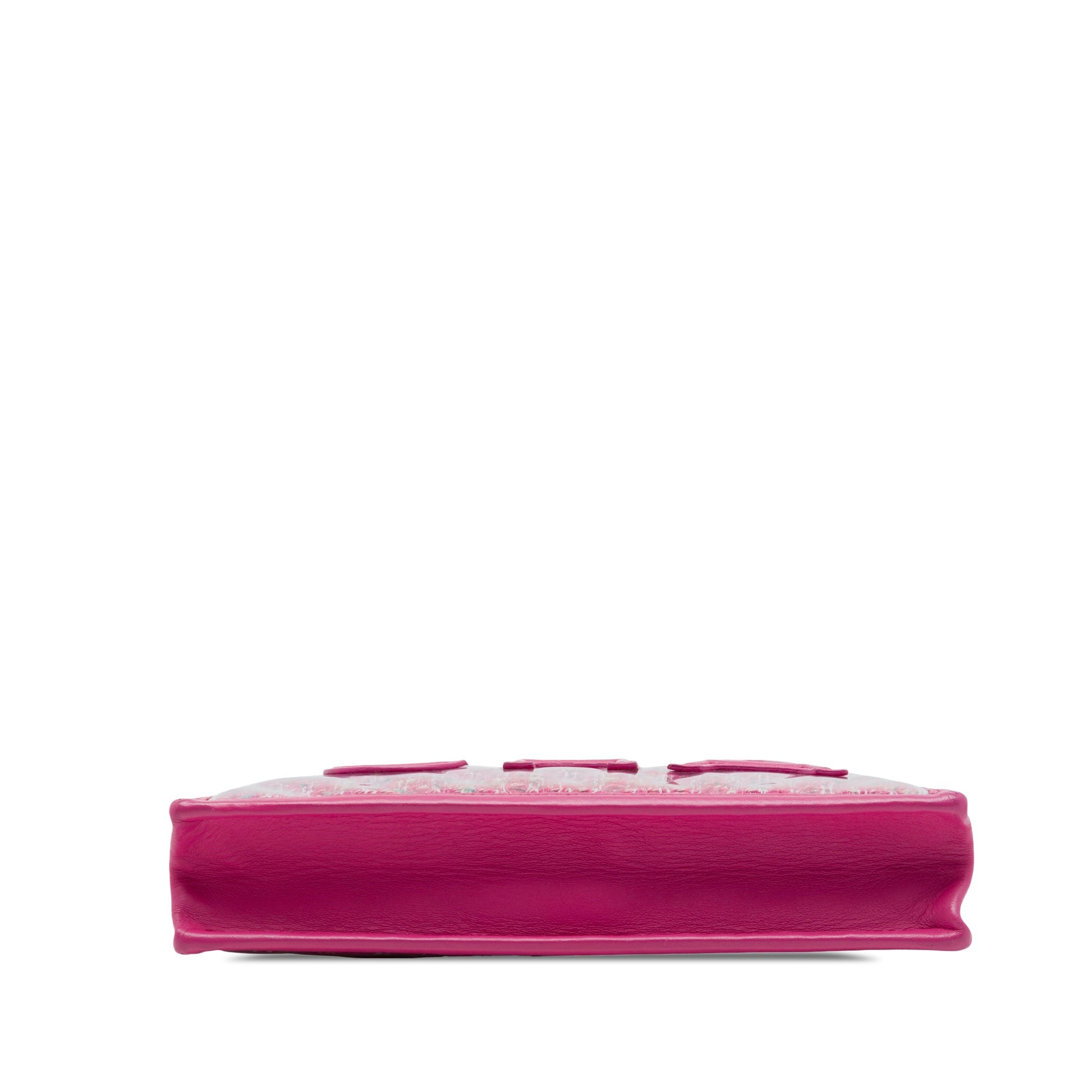 Chanel Quilted Tweed PVC Logo Wristlet Clutch