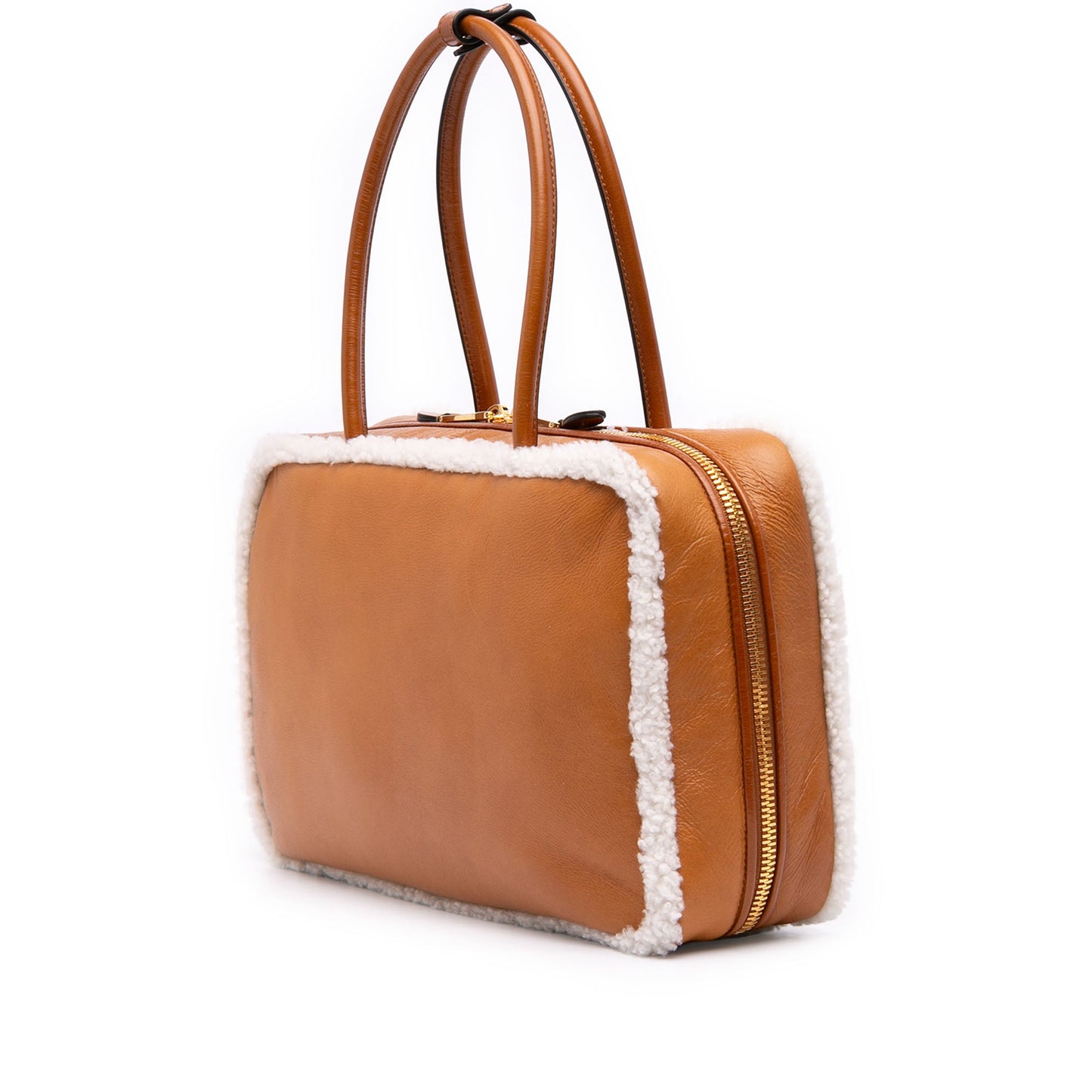 Miu Miu Large Shearling Trimmed Calfskin Logo Beau Shoulder Bag