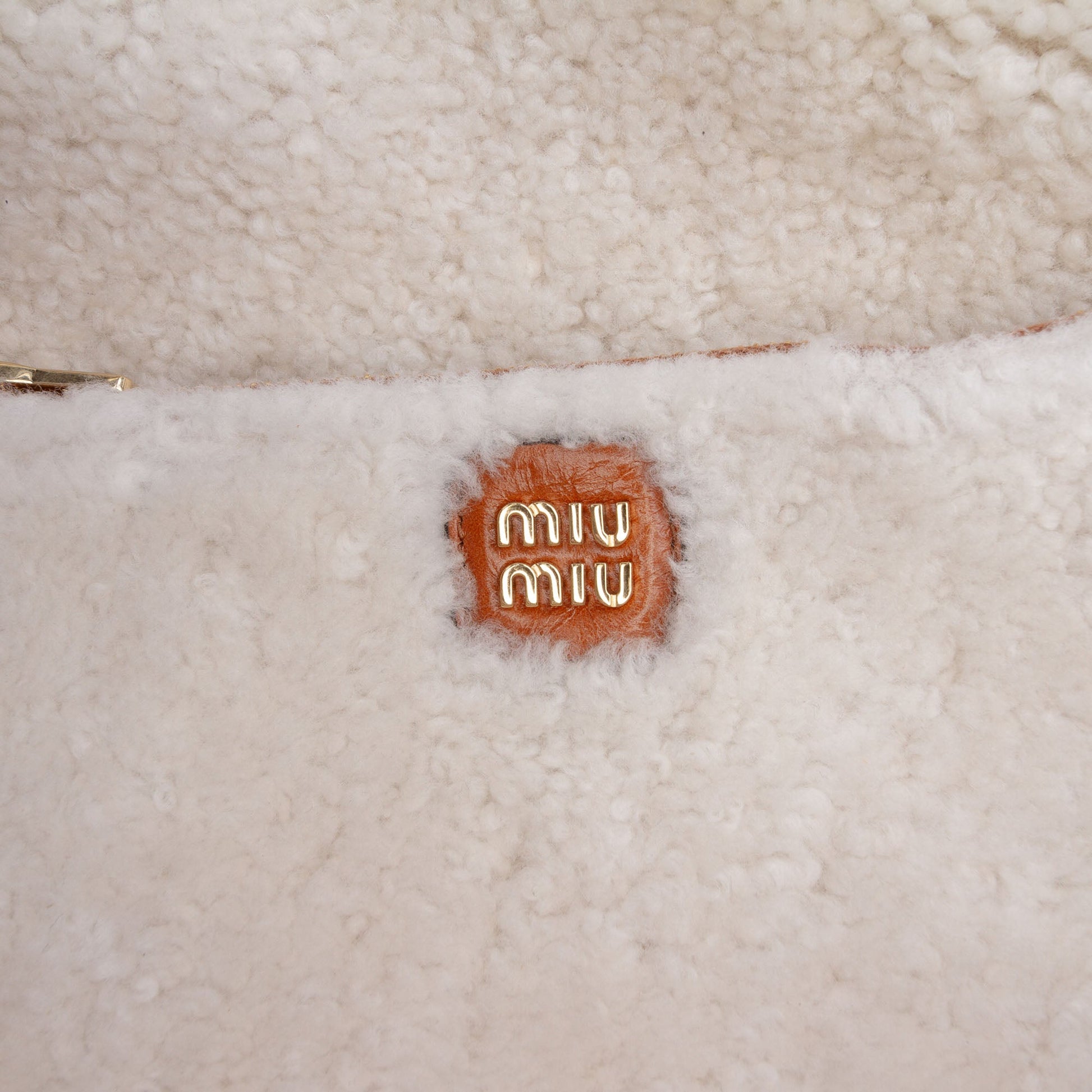 Miu Miu Large Shearling Trimmed Calfskin Logo Beau Shoulder Bag