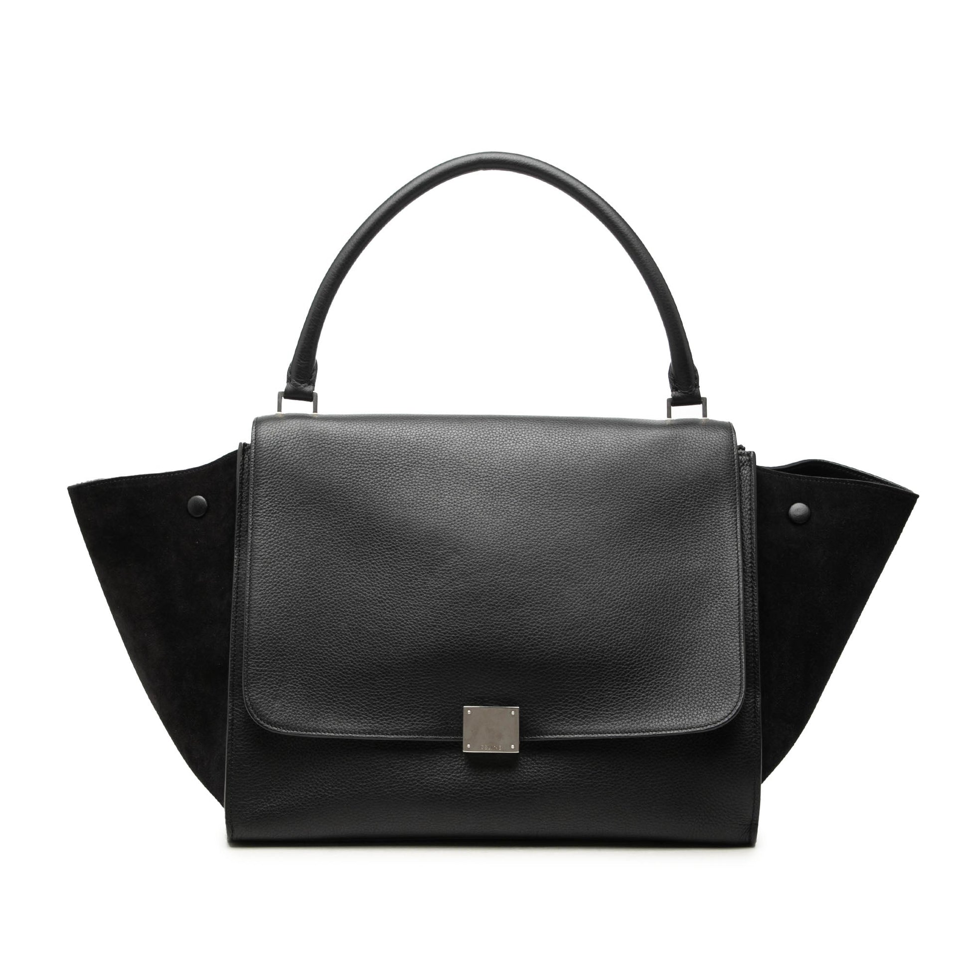 Celine Large Drummed Calfskin and Suede Trapeze Satchel