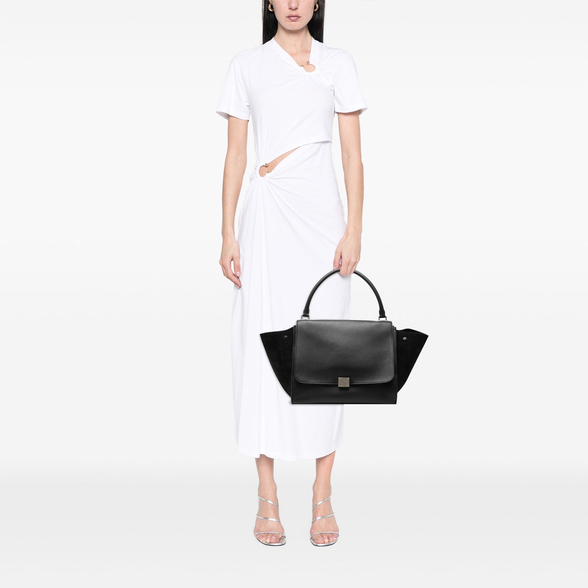 Celine Large Drummed Calfskin and Suede Trapeze Satchel
