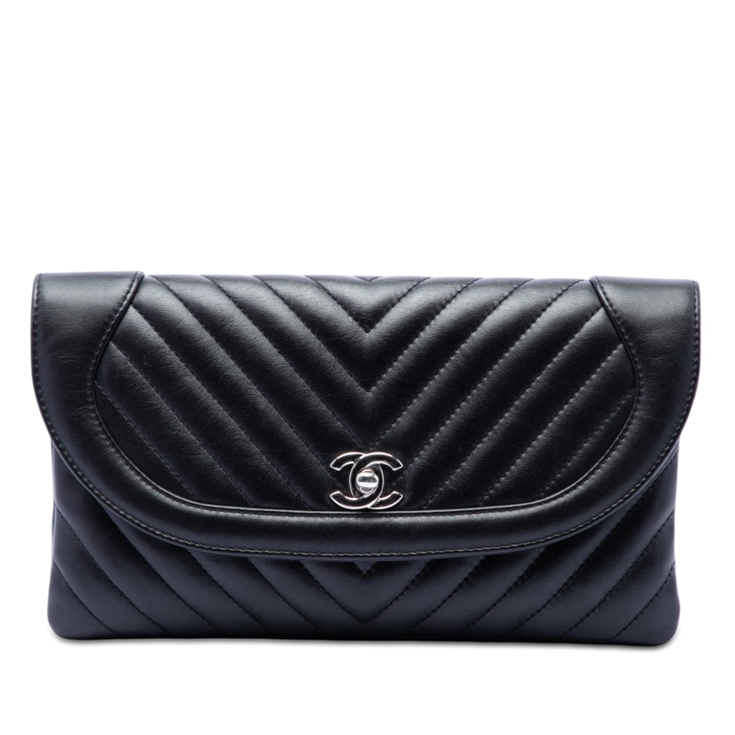 Chanel CC Chevron Lambskin Round Flap Clutch