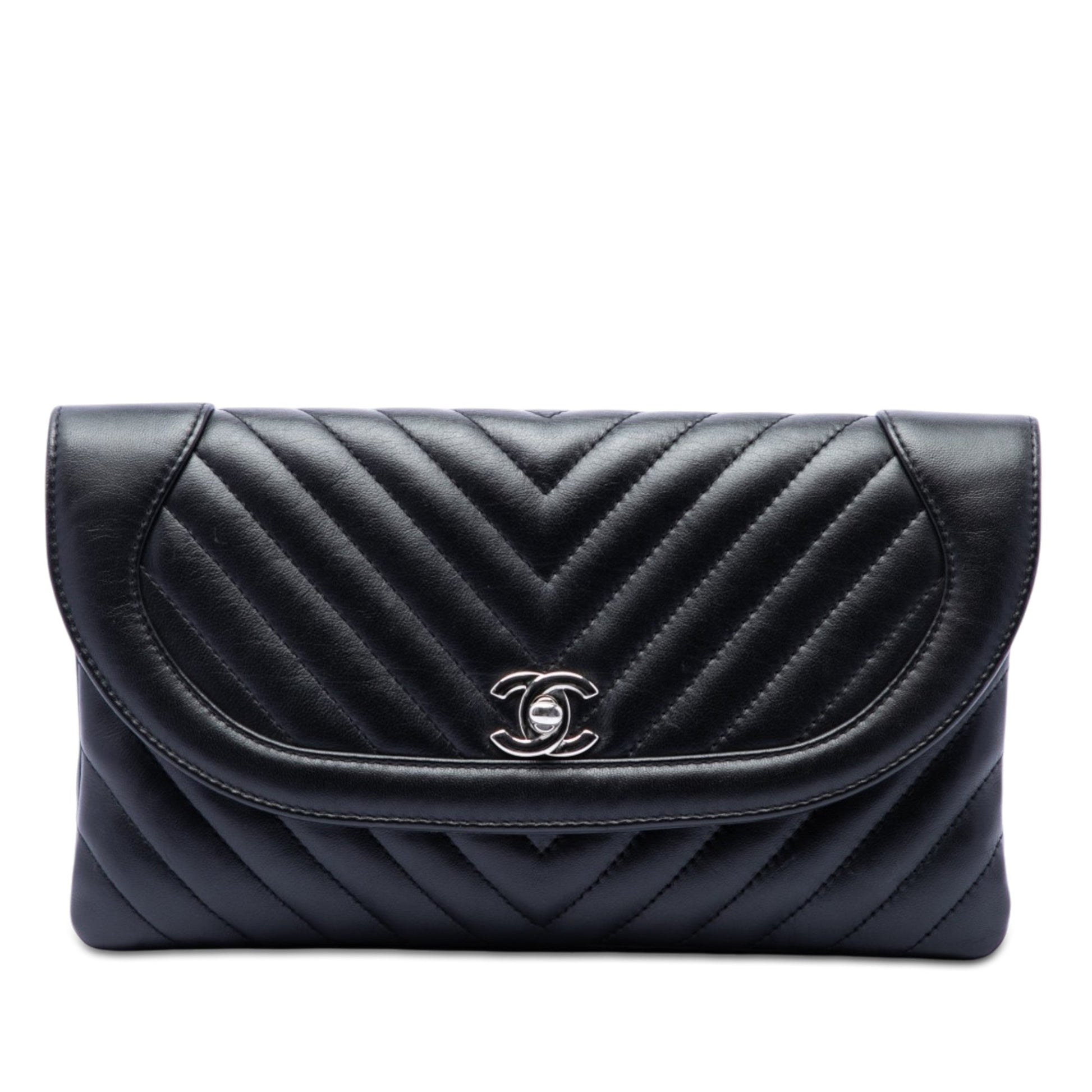 Chanel CC Chevron Lambskin Round Flap Clutch