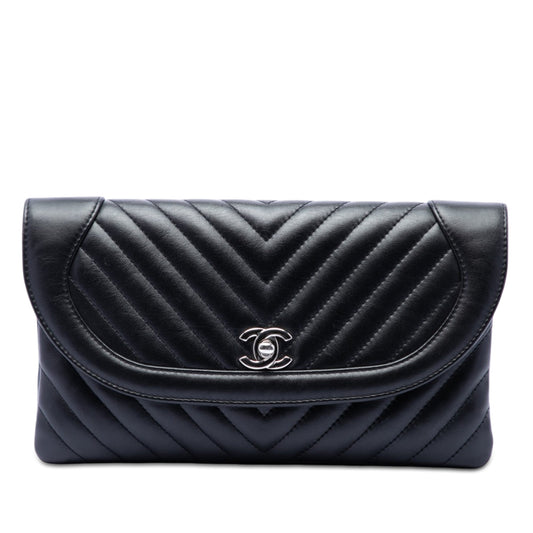 Chanel CC Chevron Lambskin Round Flap Clutch