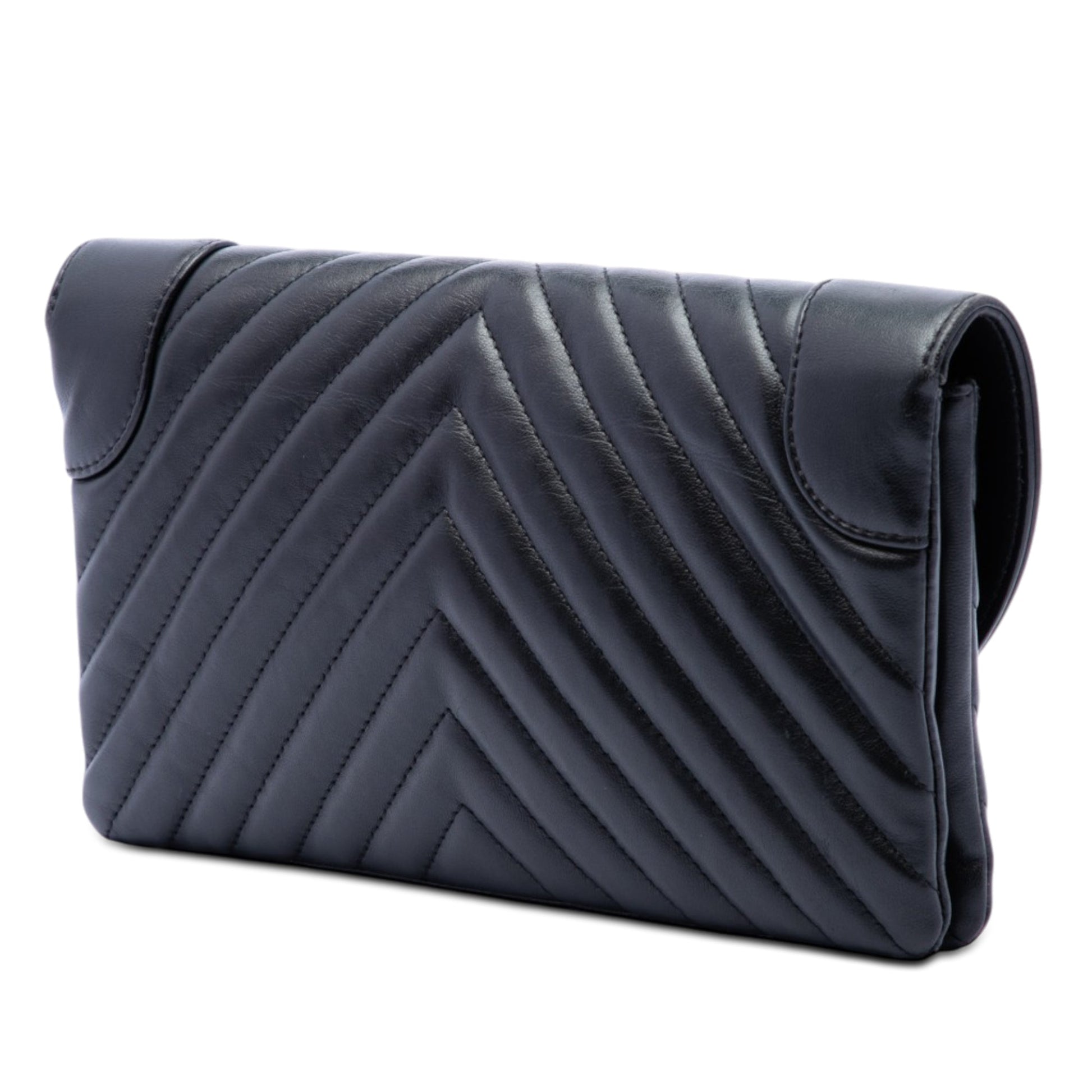Chanel CC Chevron Lambskin Round Flap Clutch
