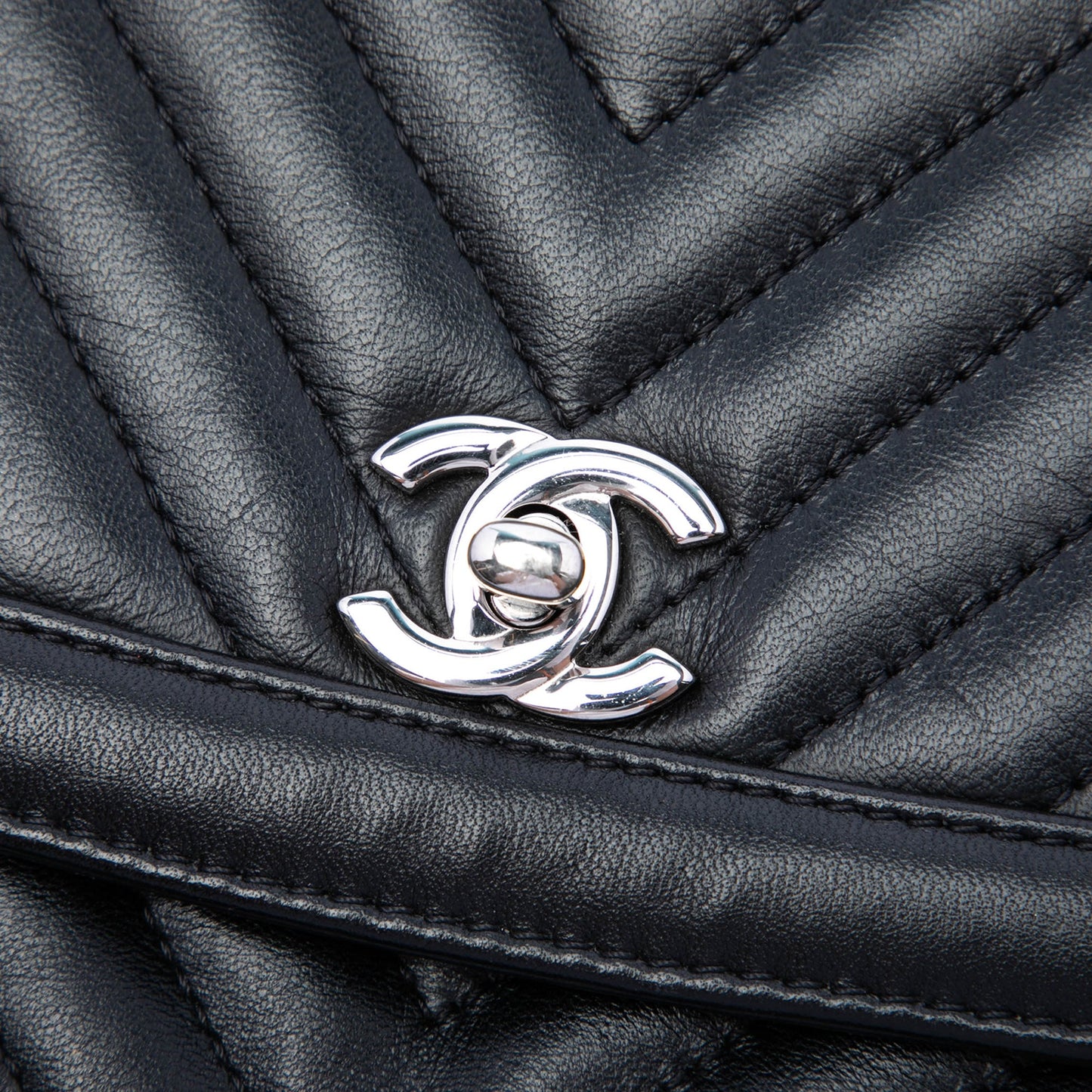 Chanel CC Chevron Lambskin Round Flap Clutch
