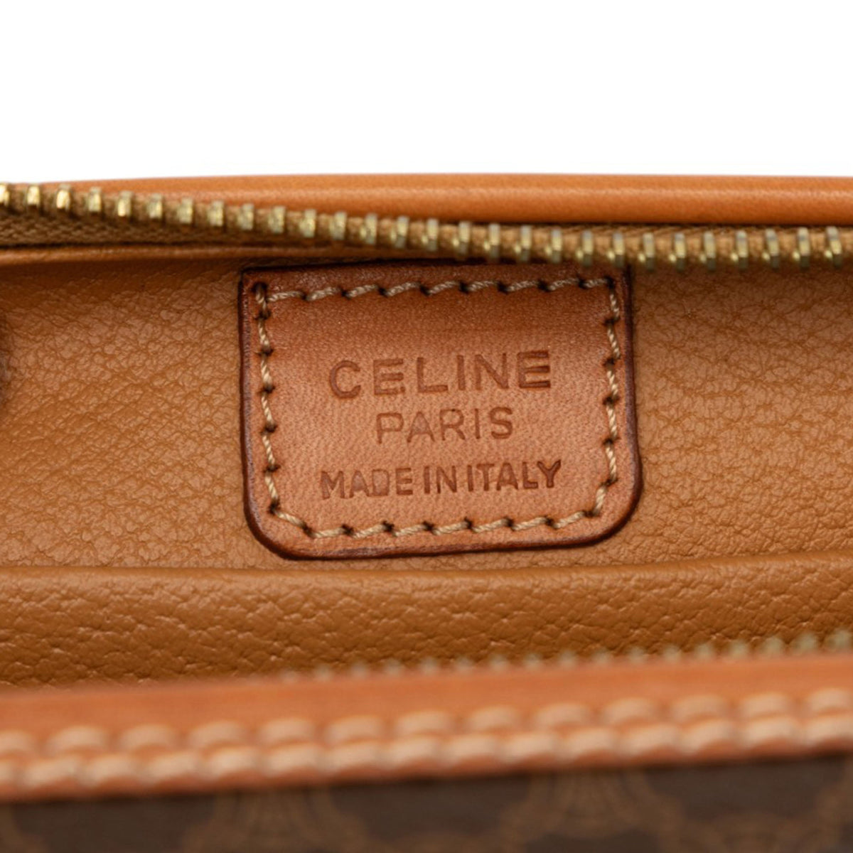 Celine Macadam Coated Canvas Clutch — Brown