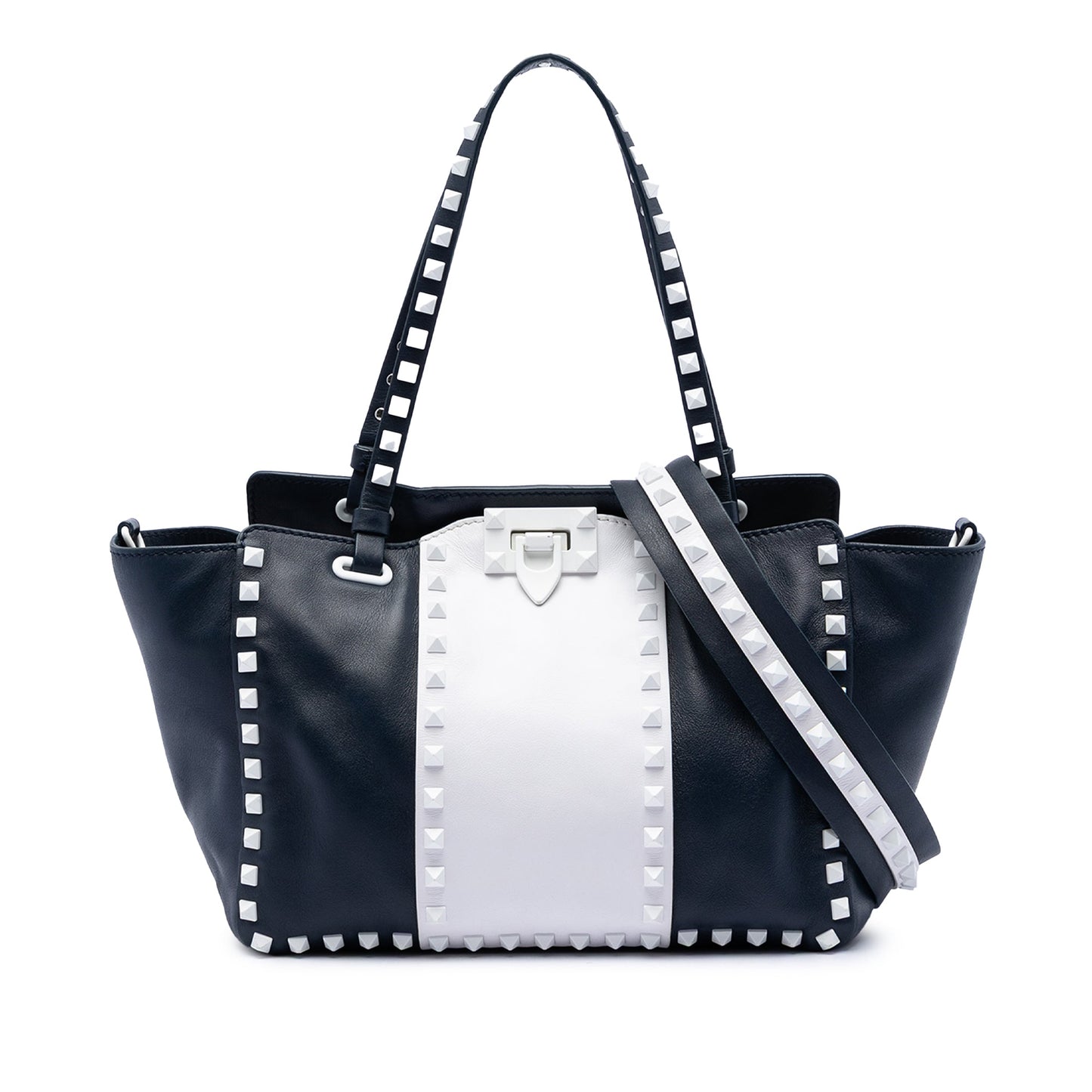 Valentino Small Bicolor Leather Rockstud Double Handle Tote
