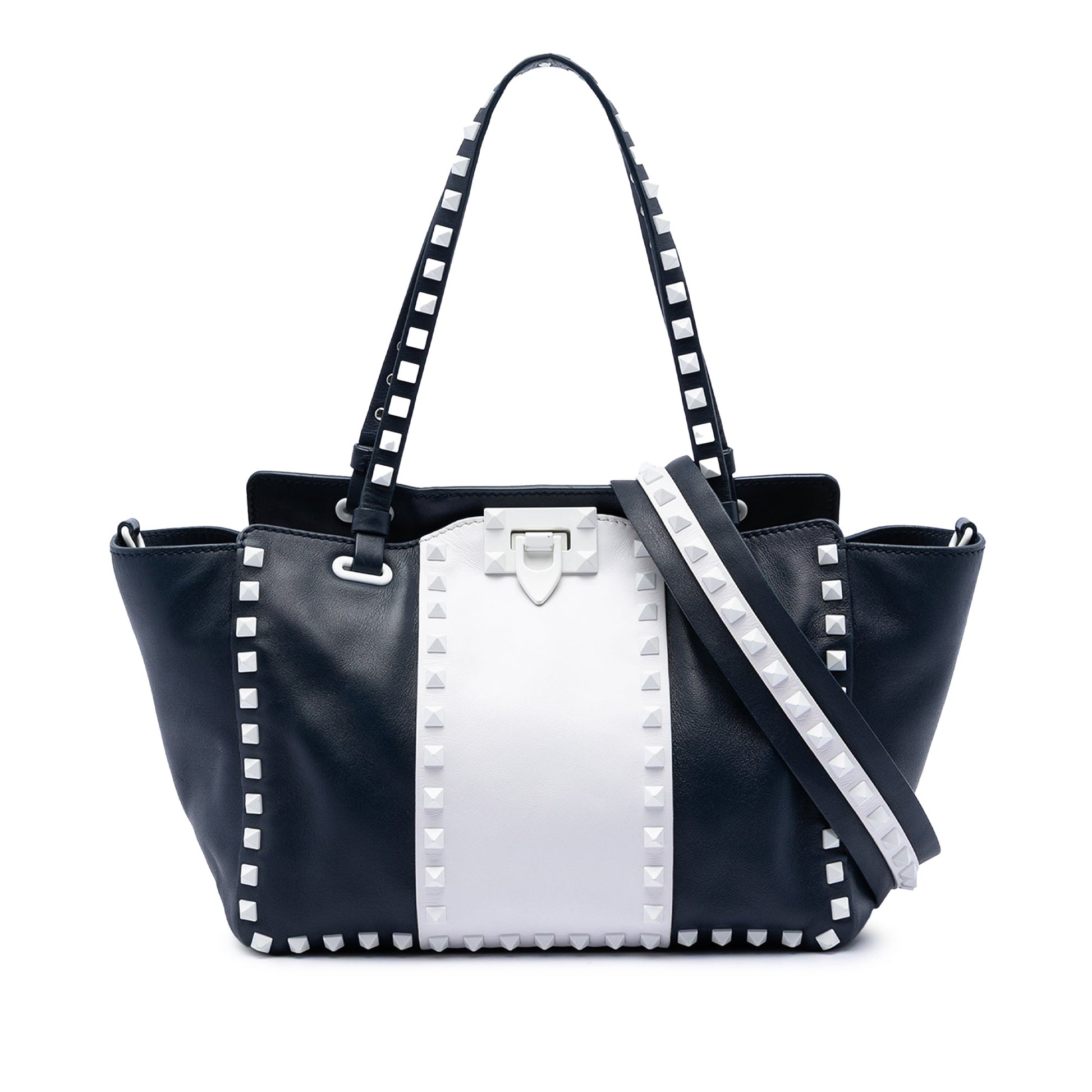 Valentino Small Bicolor Leather Rockstud Double Handle Tote