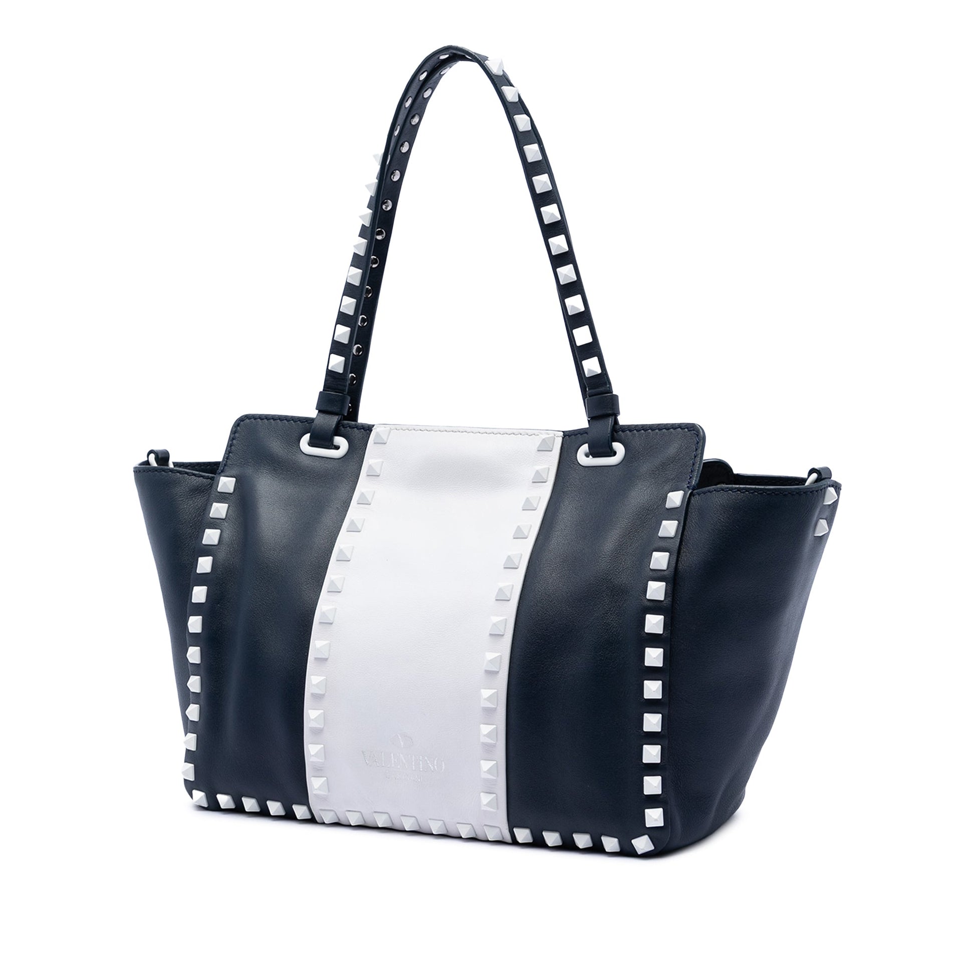 Valentino Small Bicolor Leather Rockstud Double Handle Tote