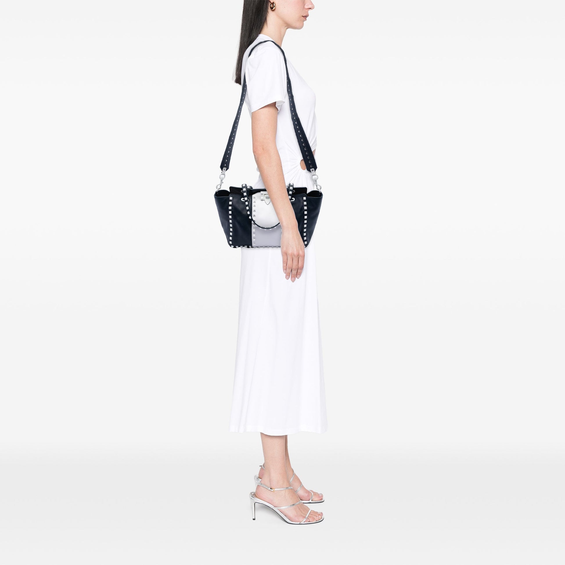 Valentino Small Bicolor Leather Rockstud Double Handle Tote