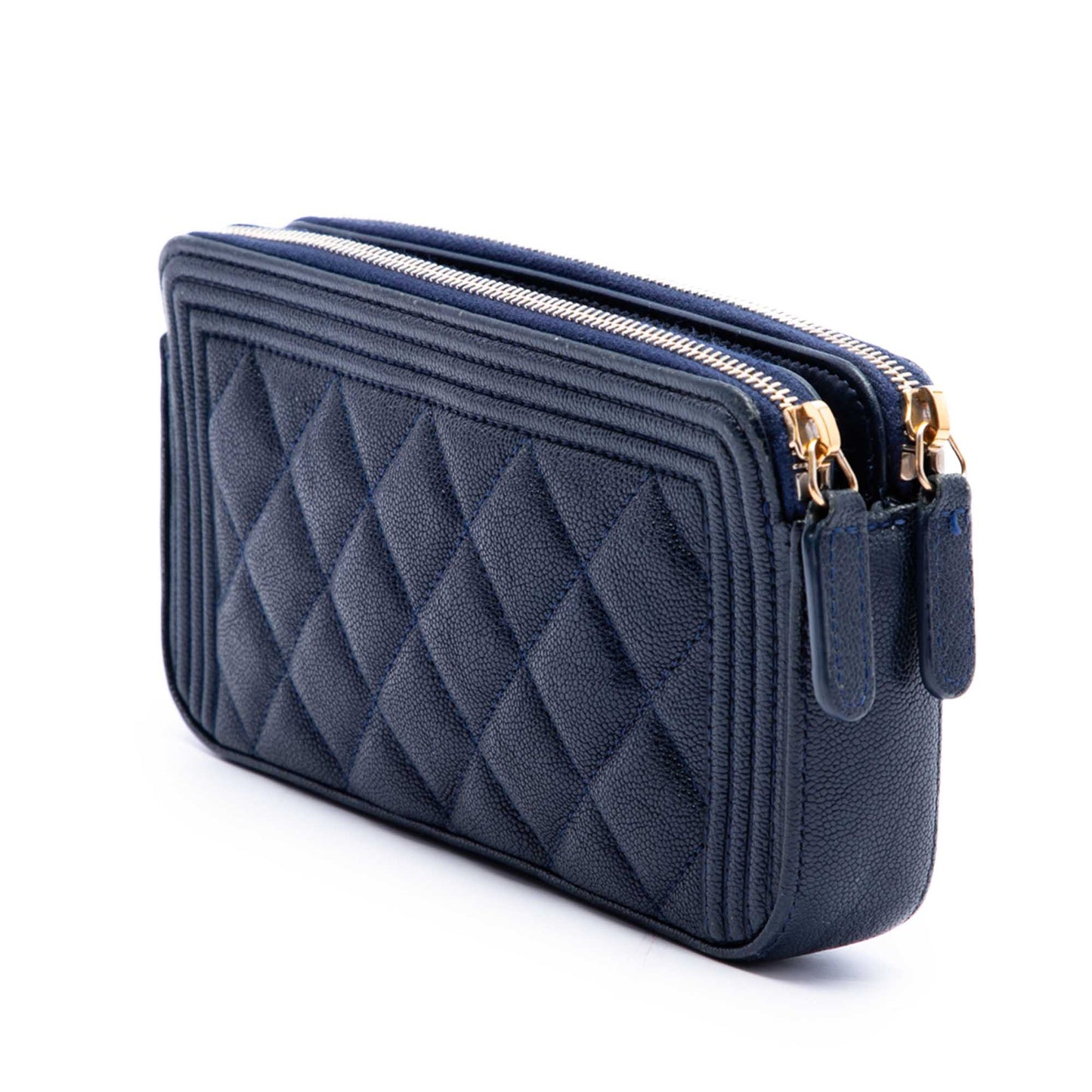 Chanel Quilted Caviar Boy Double Zip Wallet On Chain