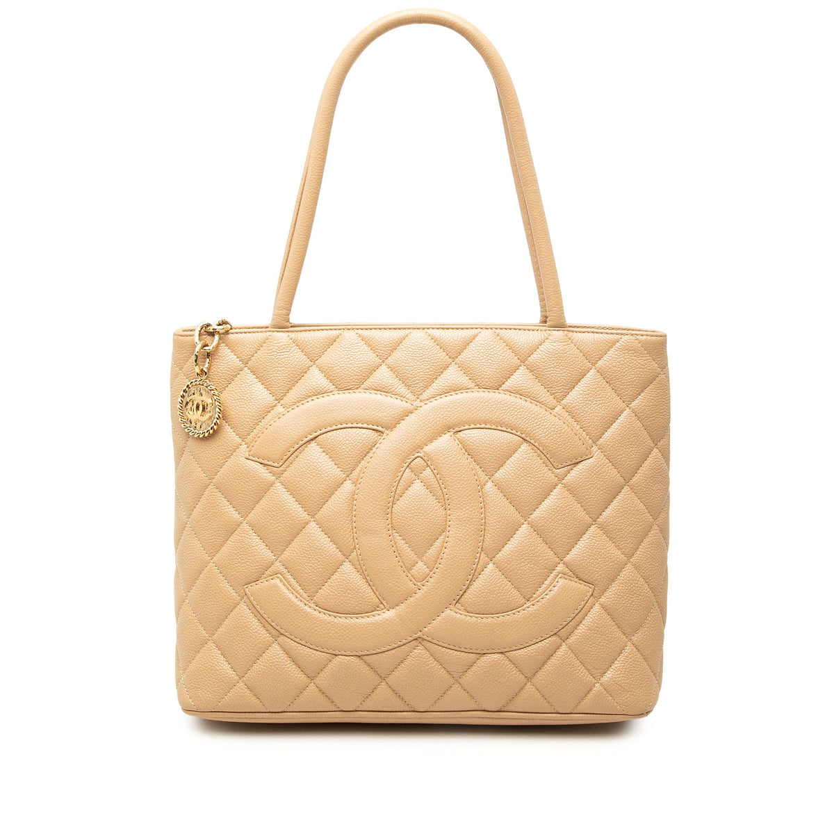 Chanel Caviar Medallion Tote — Beige