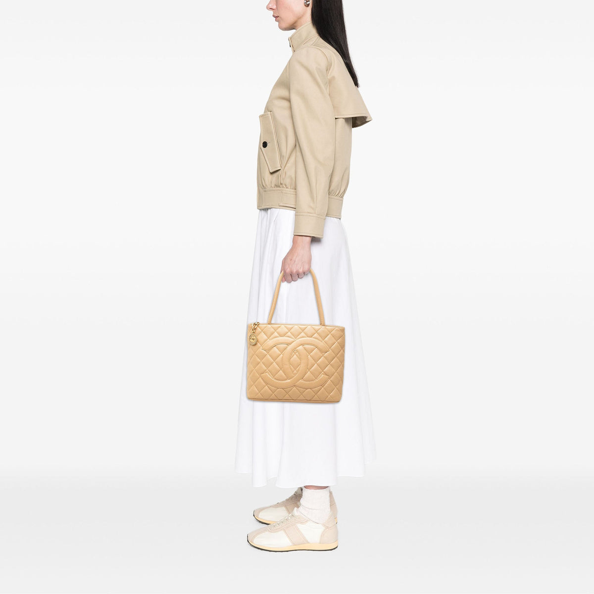 Chanel Caviar Medallion Tote — Beige