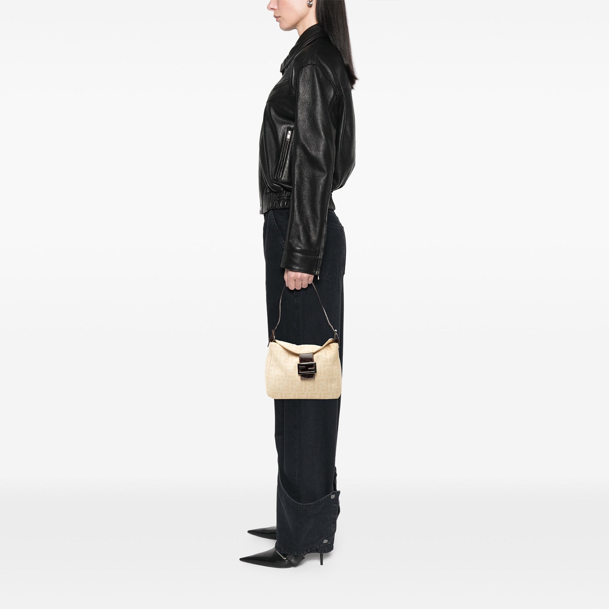 Fendi Zucca Canvas Double Flap Shoulder Bag