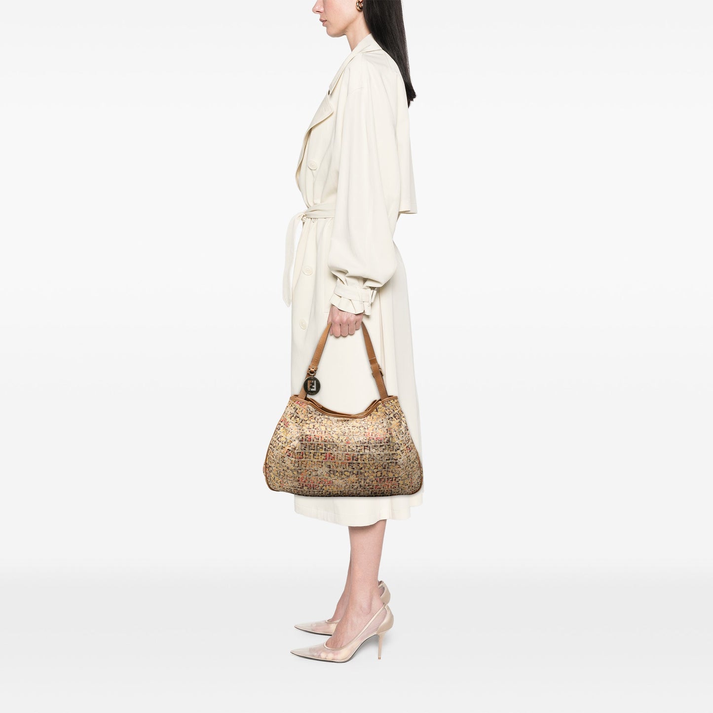 Fendi Zucchino Canvas Floral Shoulder Bag
