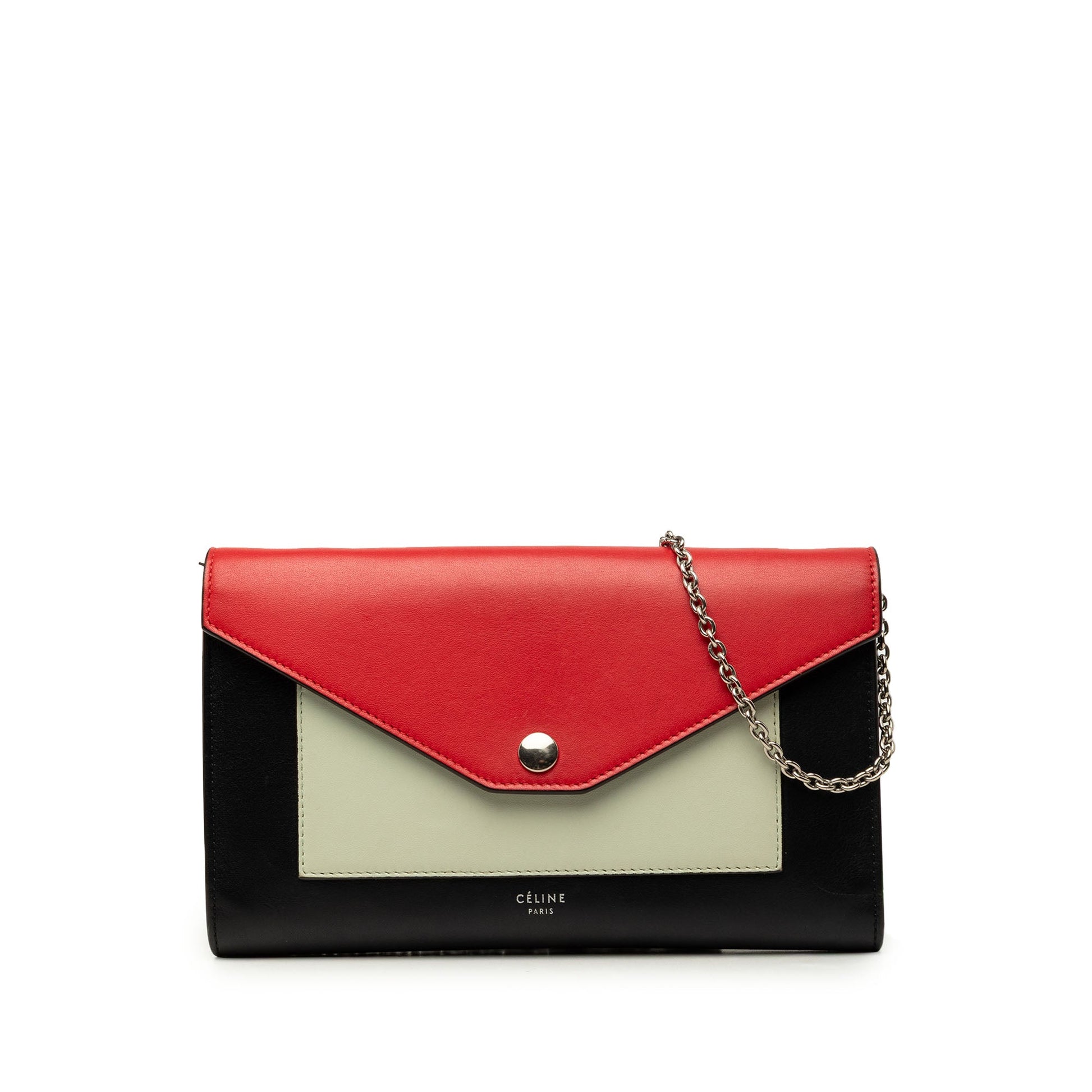 Celine Medium Tricolor Leather Pocket Envelope Flap on Chain