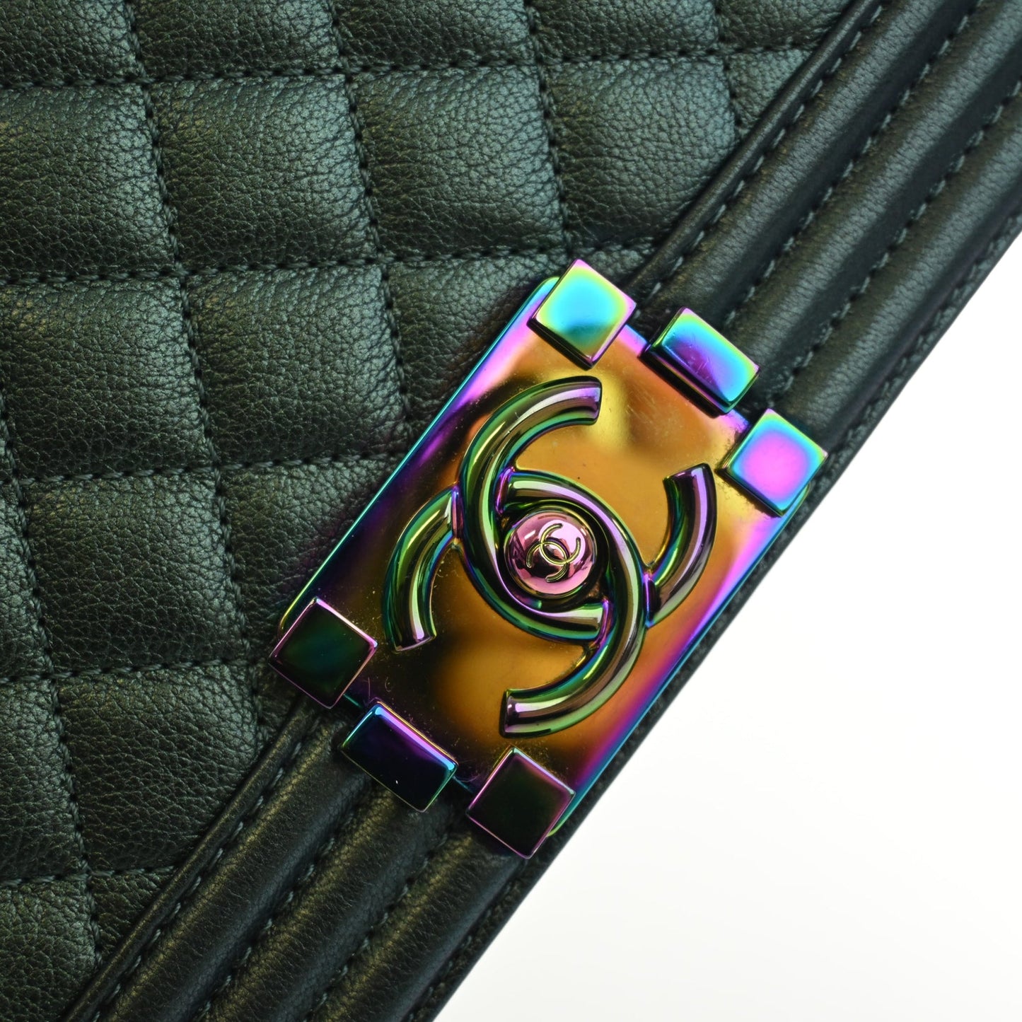 Chanel Old Medium Quilted Iridescent Goatskin Rainbow Hardware Boy Flap