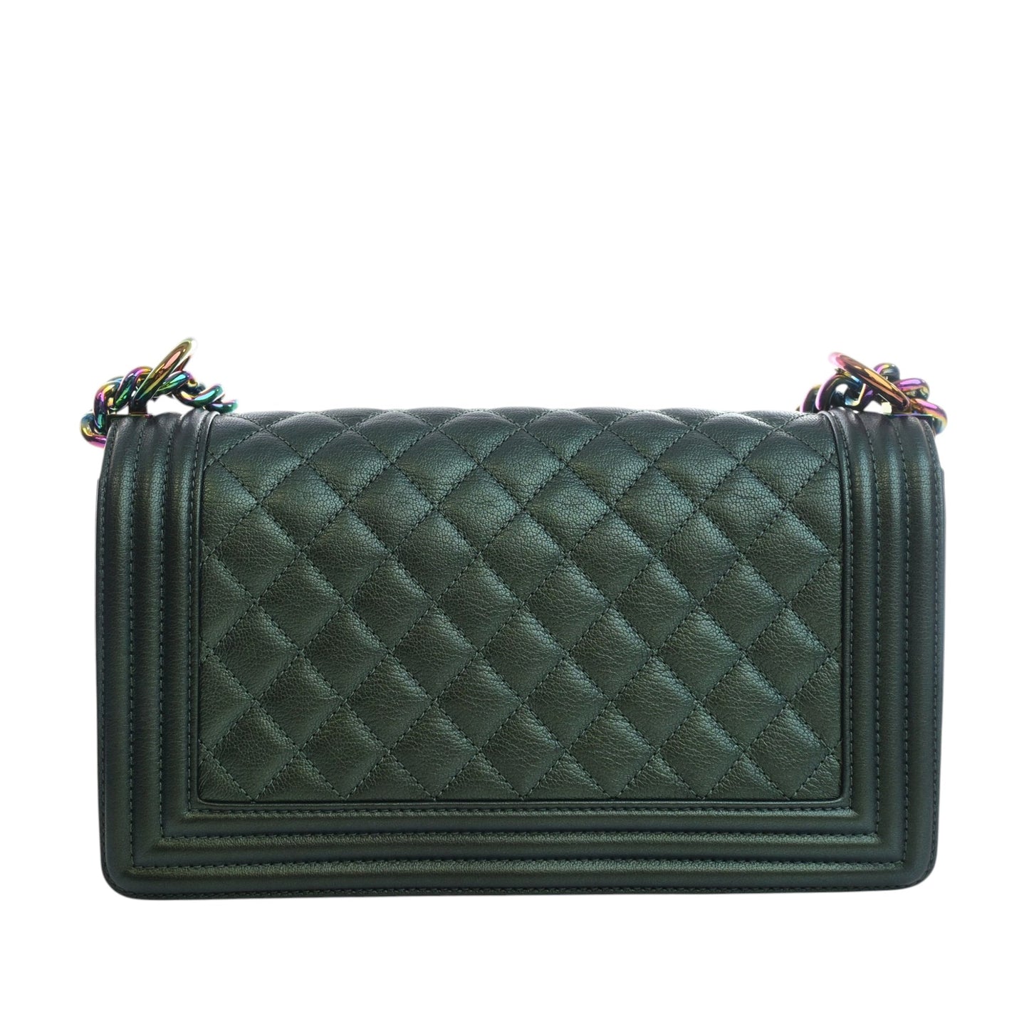 Chanel Old Medium Quilted Iridescent Goatskin Rainbow Hardware Boy Flap