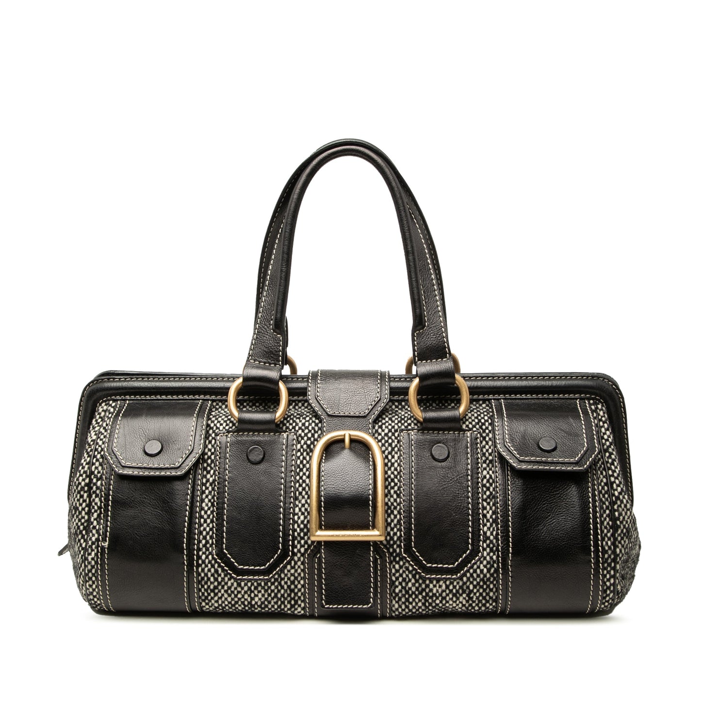 Celine Tweed and Leather Ella Frame Handbag