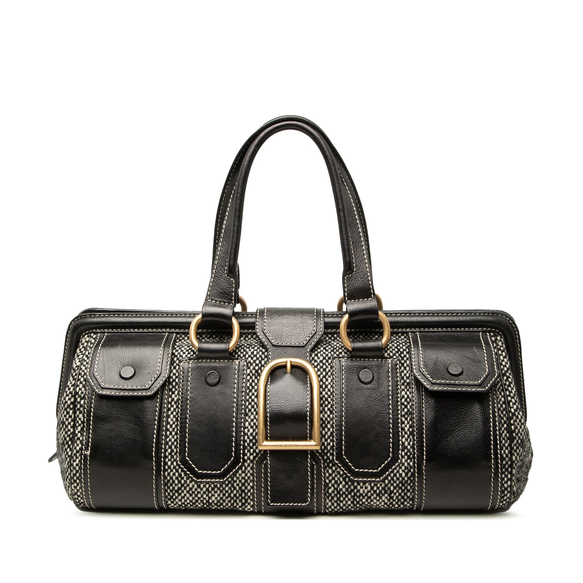 Celine Tweed and Leather Ella Frame Handbag