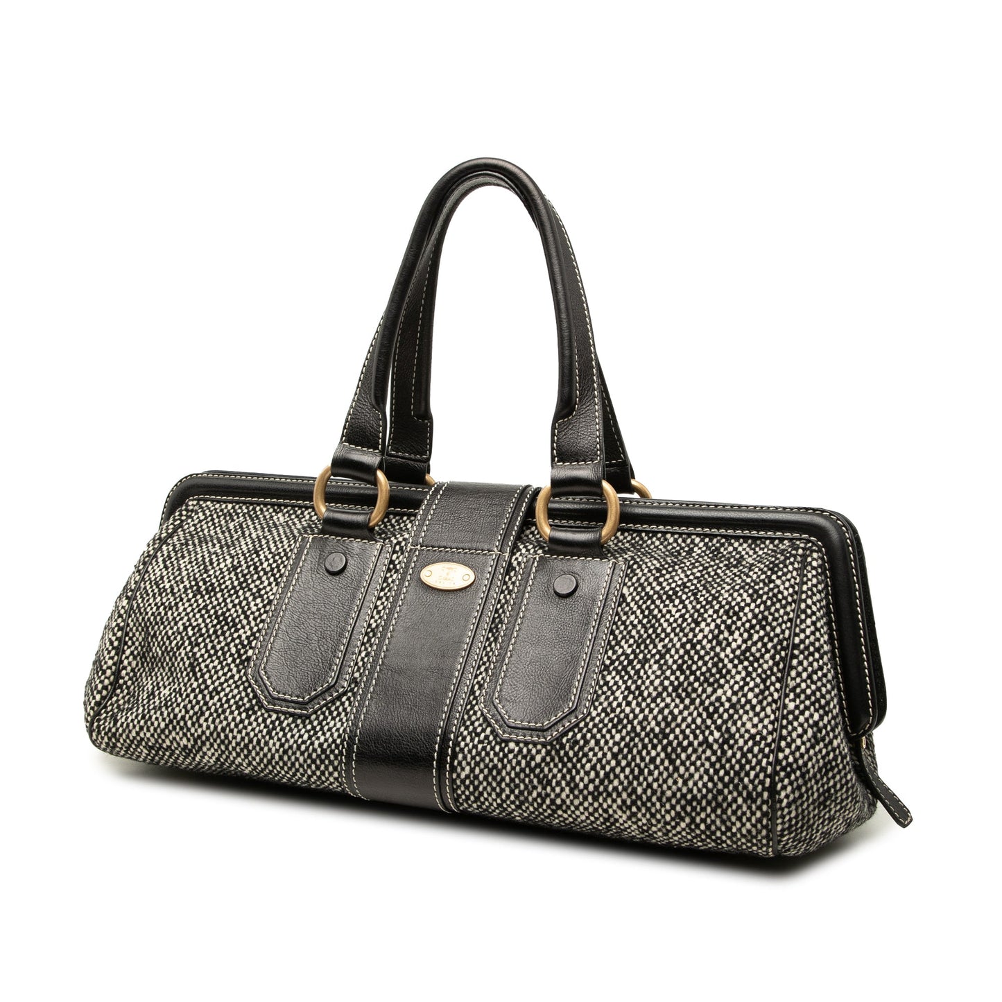 Celine Tweed and Leather Ella Frame Handbag