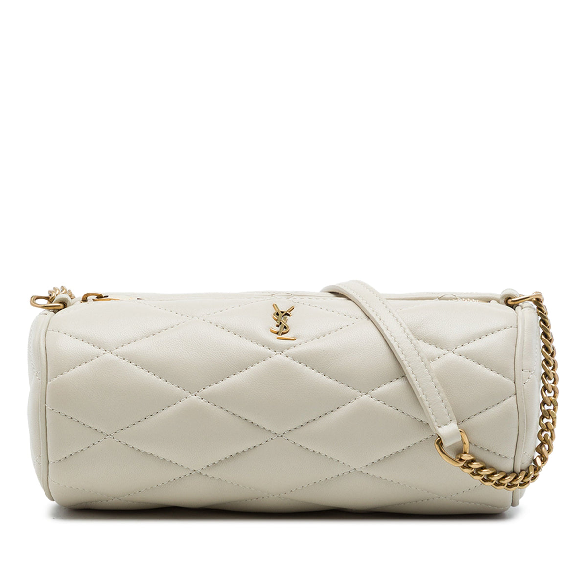 Saint Laurent Mini Quilted Lambskin Sade Tube Bag — White