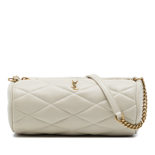 Saint Laurent Mini Quilted Lambskin Sade Tube Bag — White