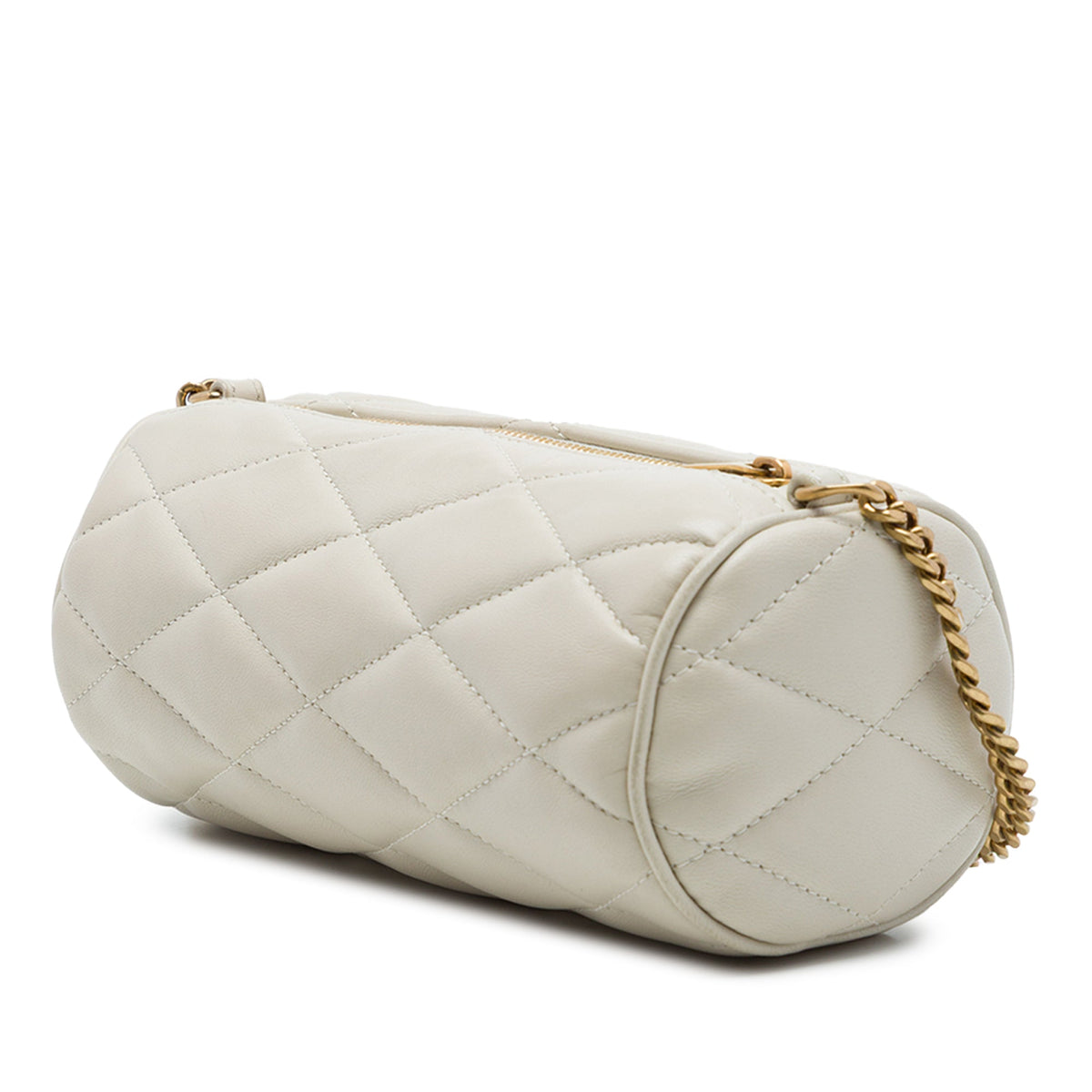 Saint Laurent Mini Quilted Lambskin Sade Tube Bag — White