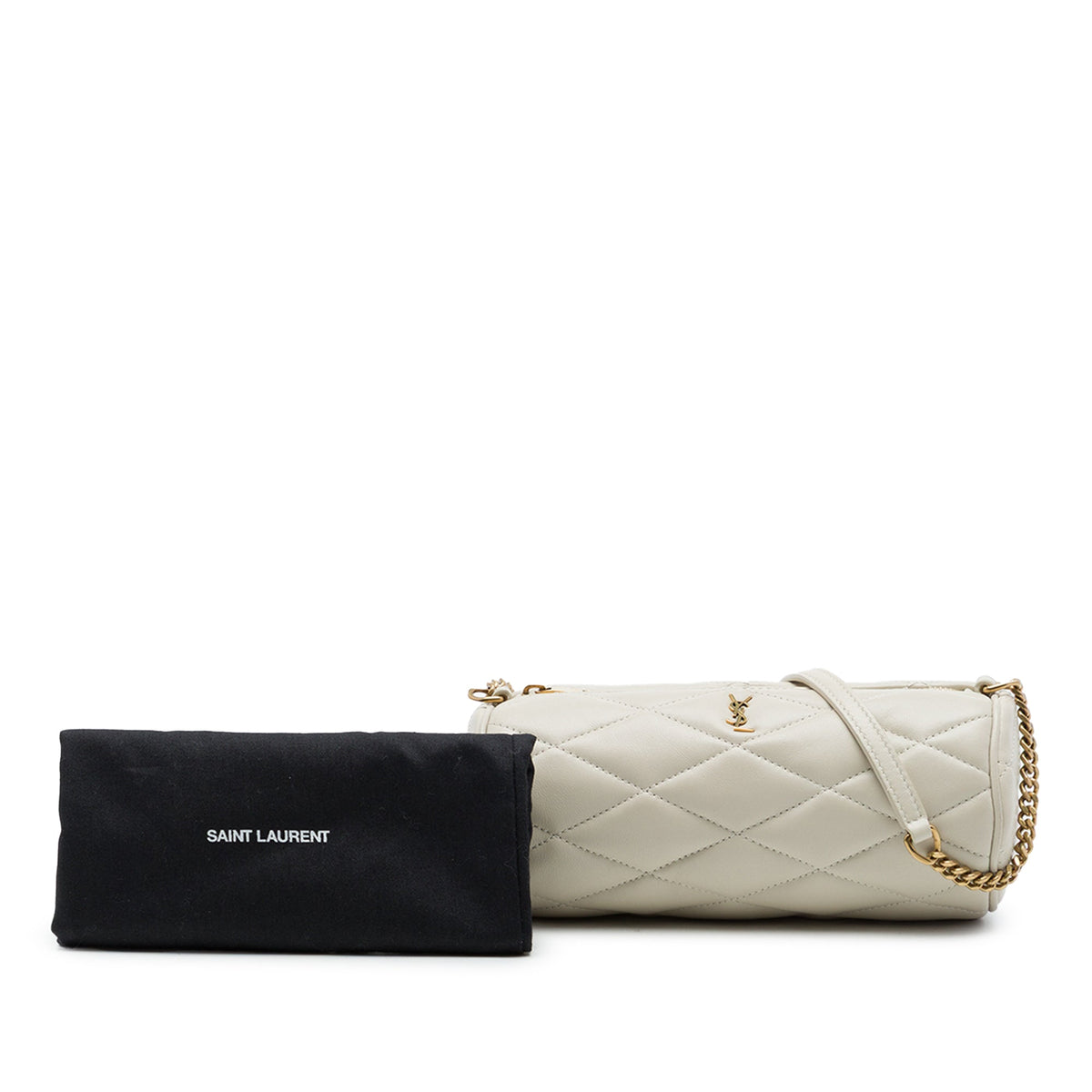 Saint Laurent Mini Quilted Lambskin Sade Tube Bag — White