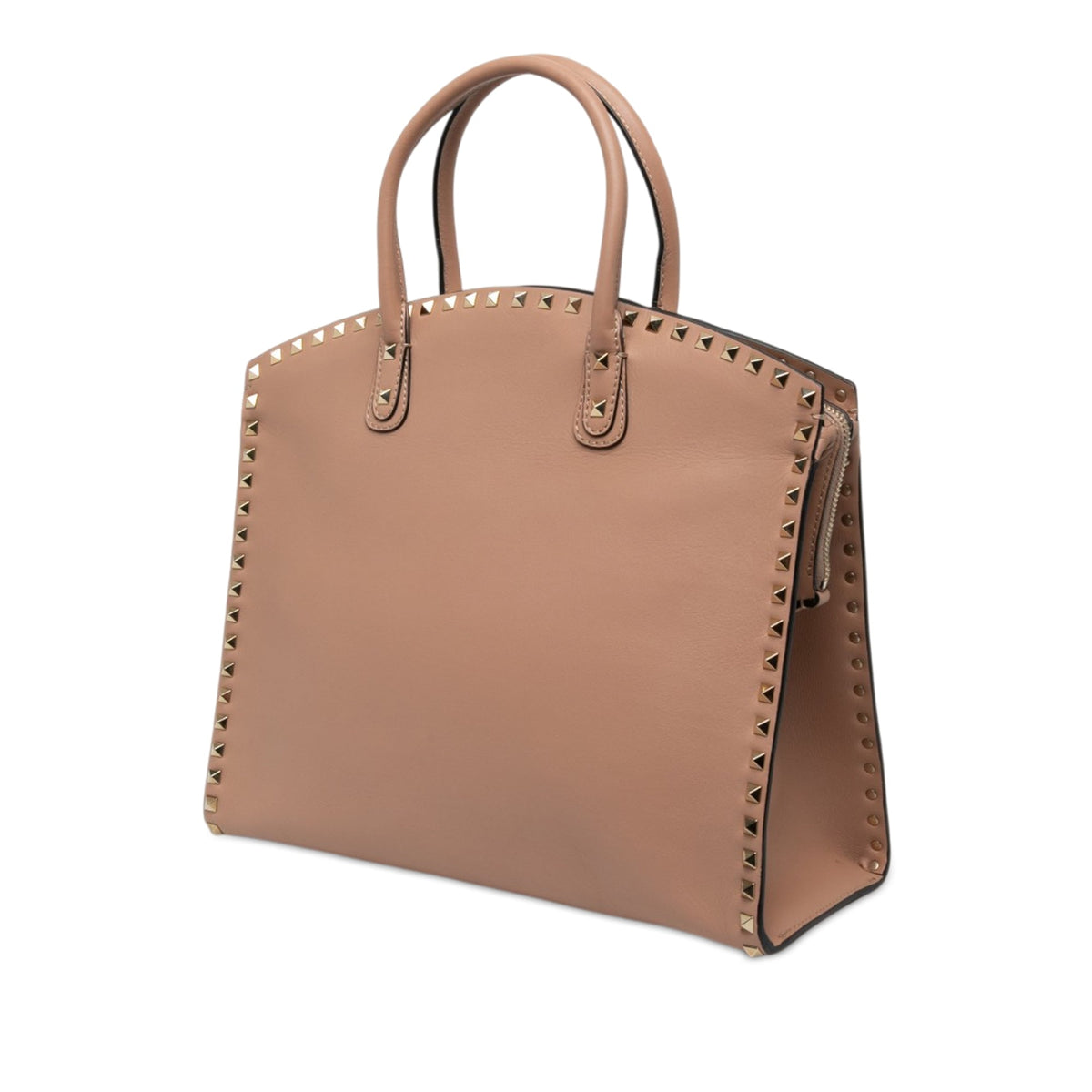 Valentino Leather Rockstud Dome Shopper Satchel — Brown