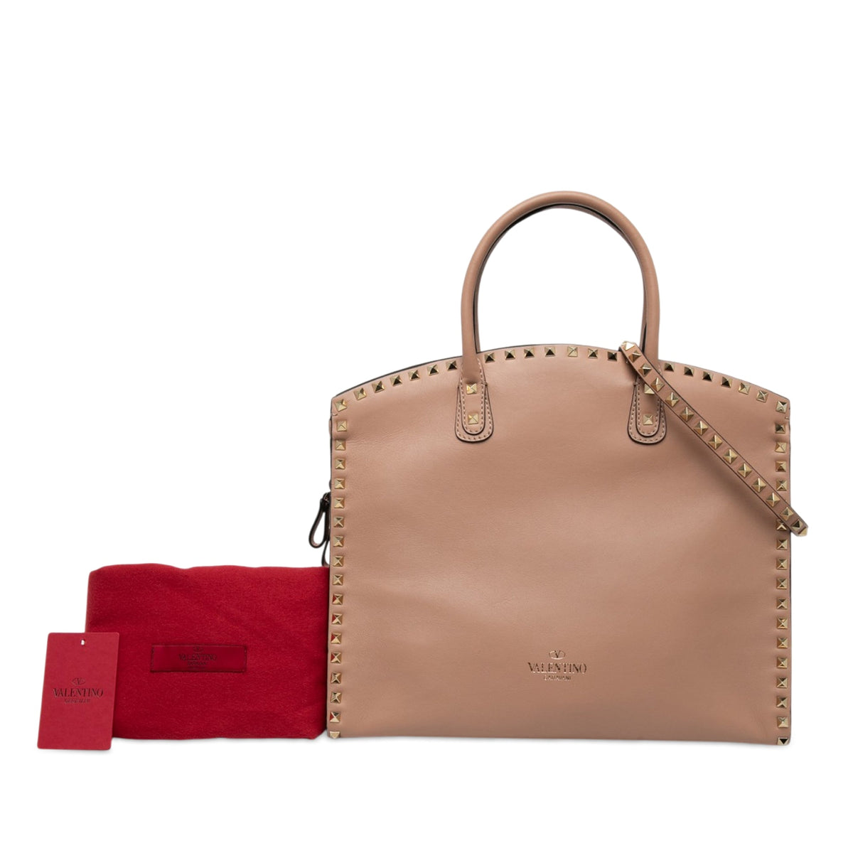 Valentino Leather Rockstud Dome Shopper Satchel — Brown