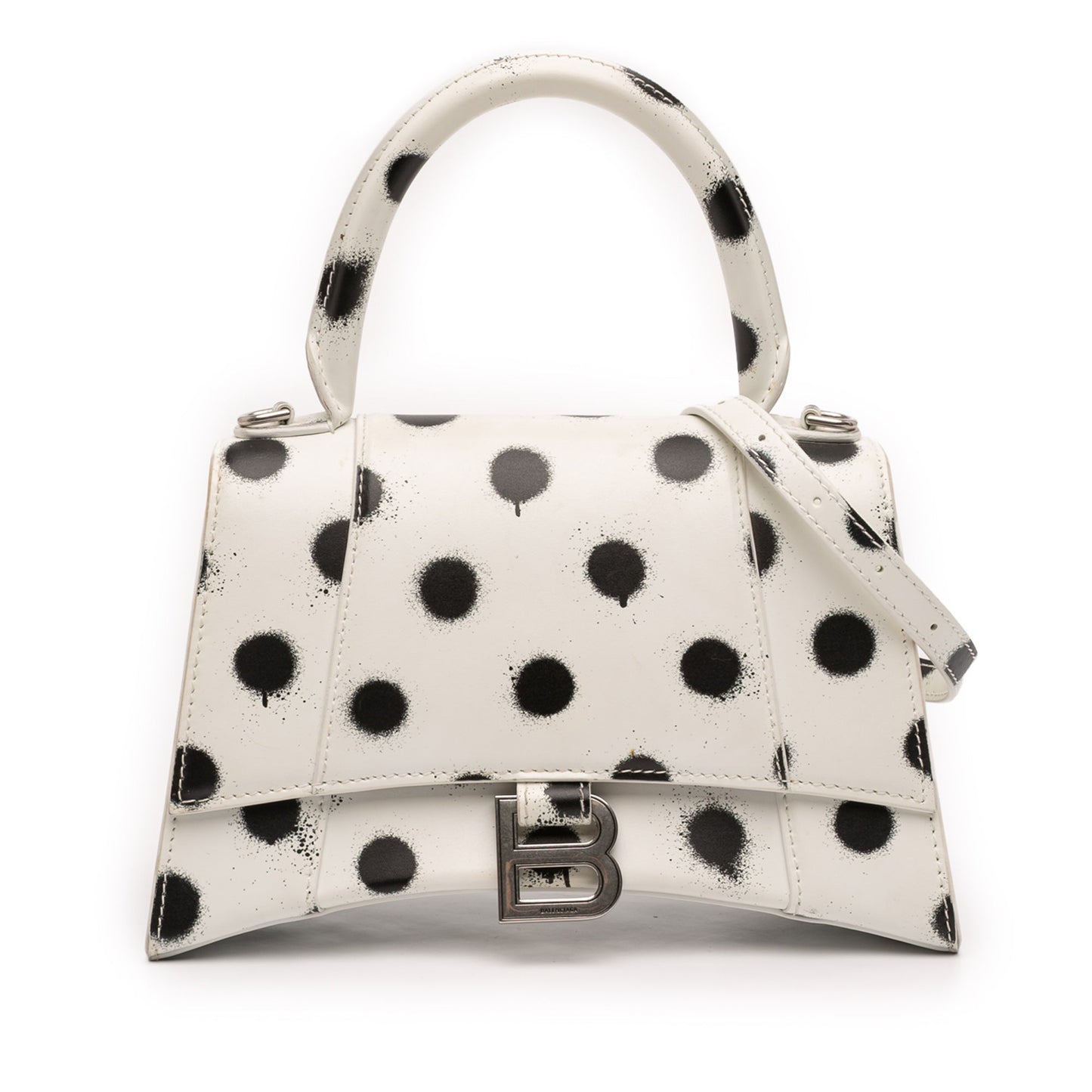 Small Smooth Calfskin Sprayed Polka Dot Hourglass Satchel