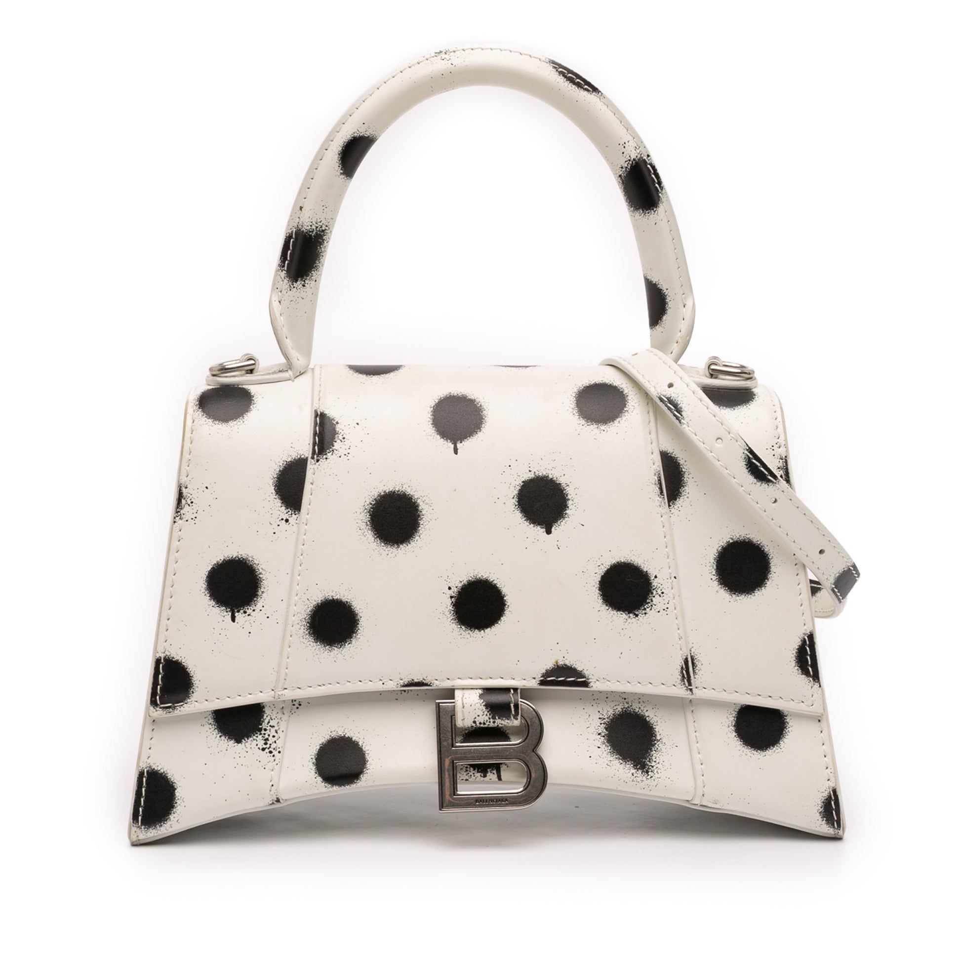 Small Smooth Calfskin Sprayed Polka Dot Hourglass Satchel